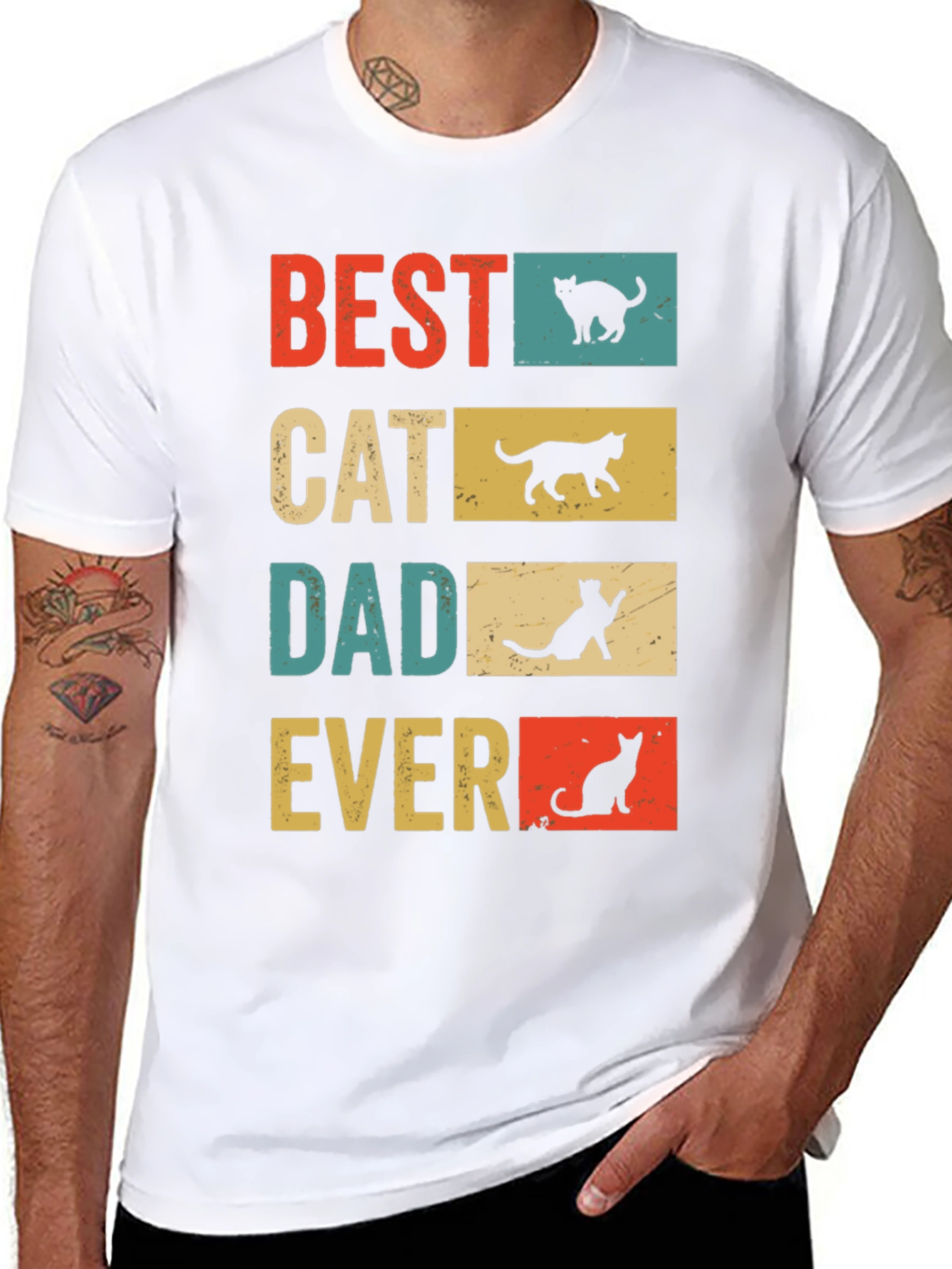 Best Cat Dad Ever Retro Graphic Tee