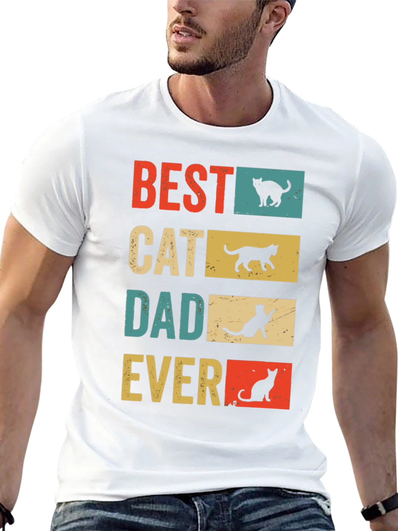Best Cat Dad Ever Retro Graphic Tee