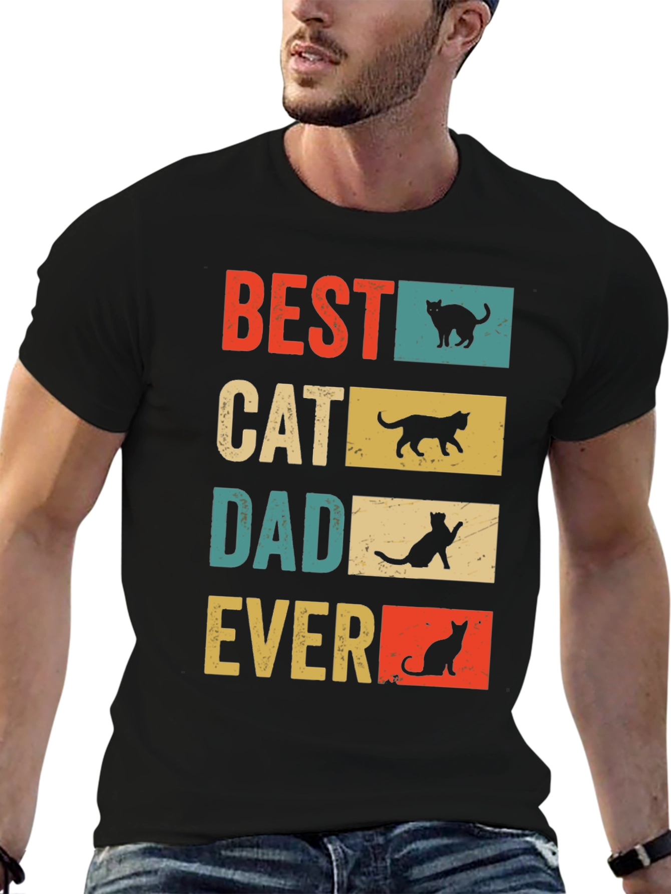 Best Cat Dad Ever Retro Graphic Tee