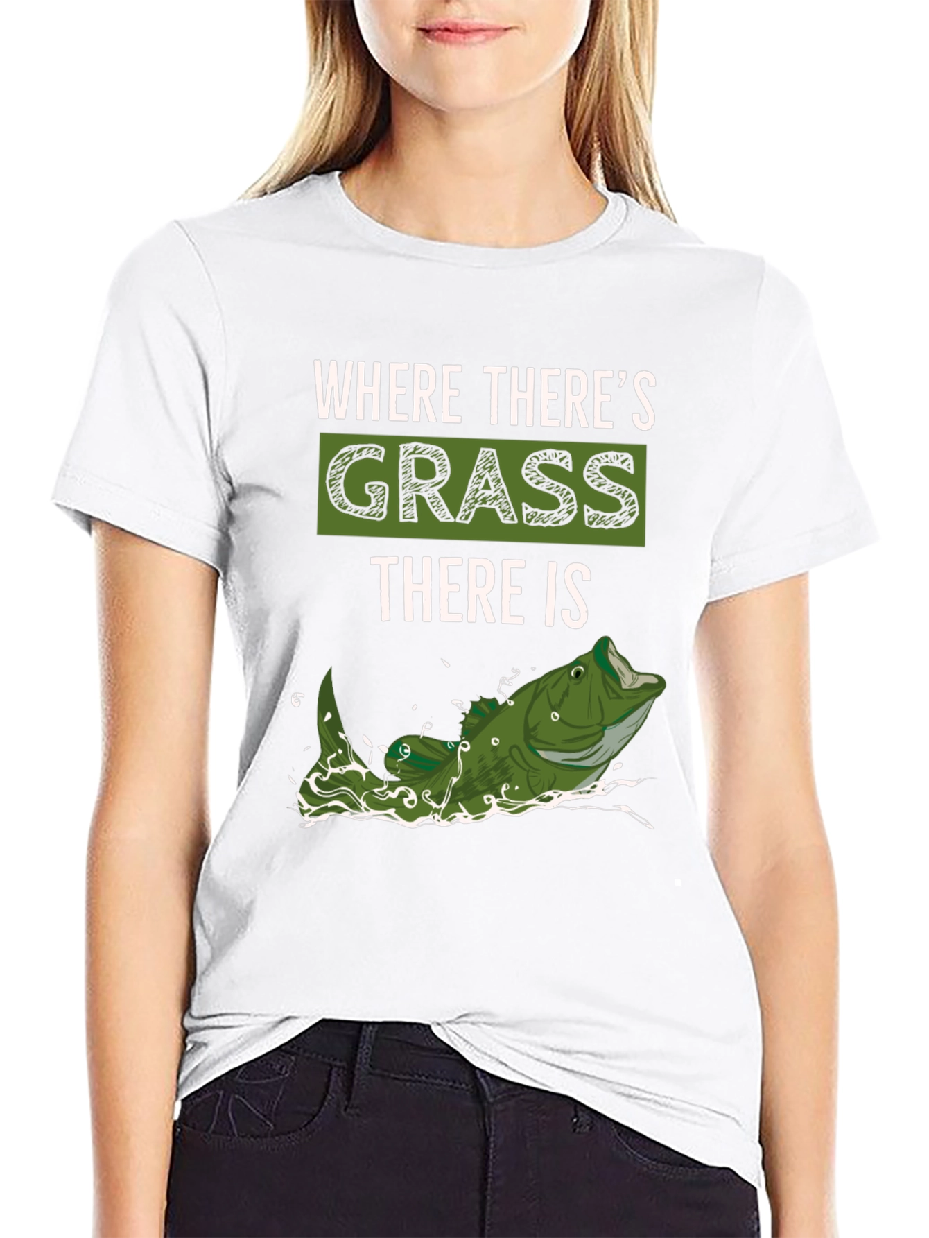 Where Theres Grass There is Fish - Novelty T-Shirt