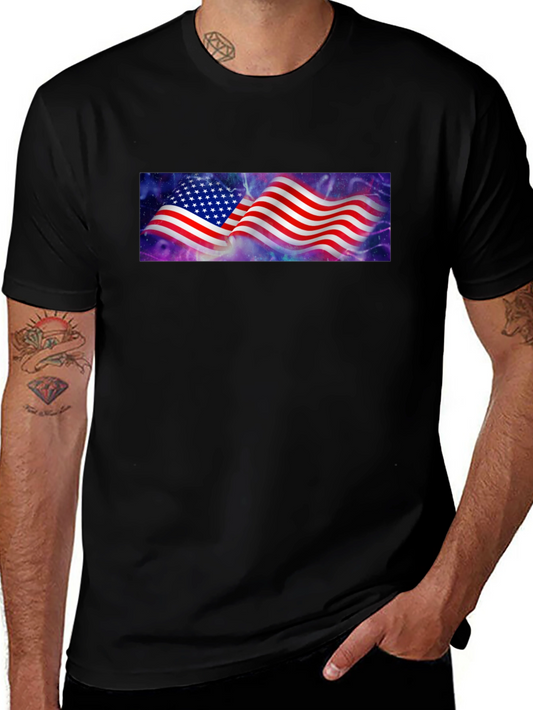 American Flag Galaxy Graphic Tee - Black