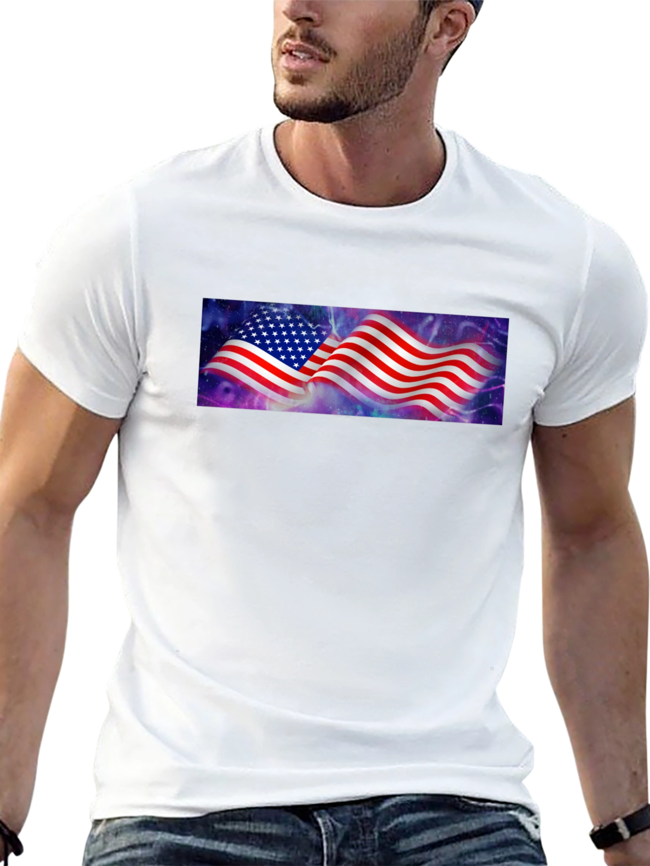 American Flag Galaxy Graphic Tee - Black