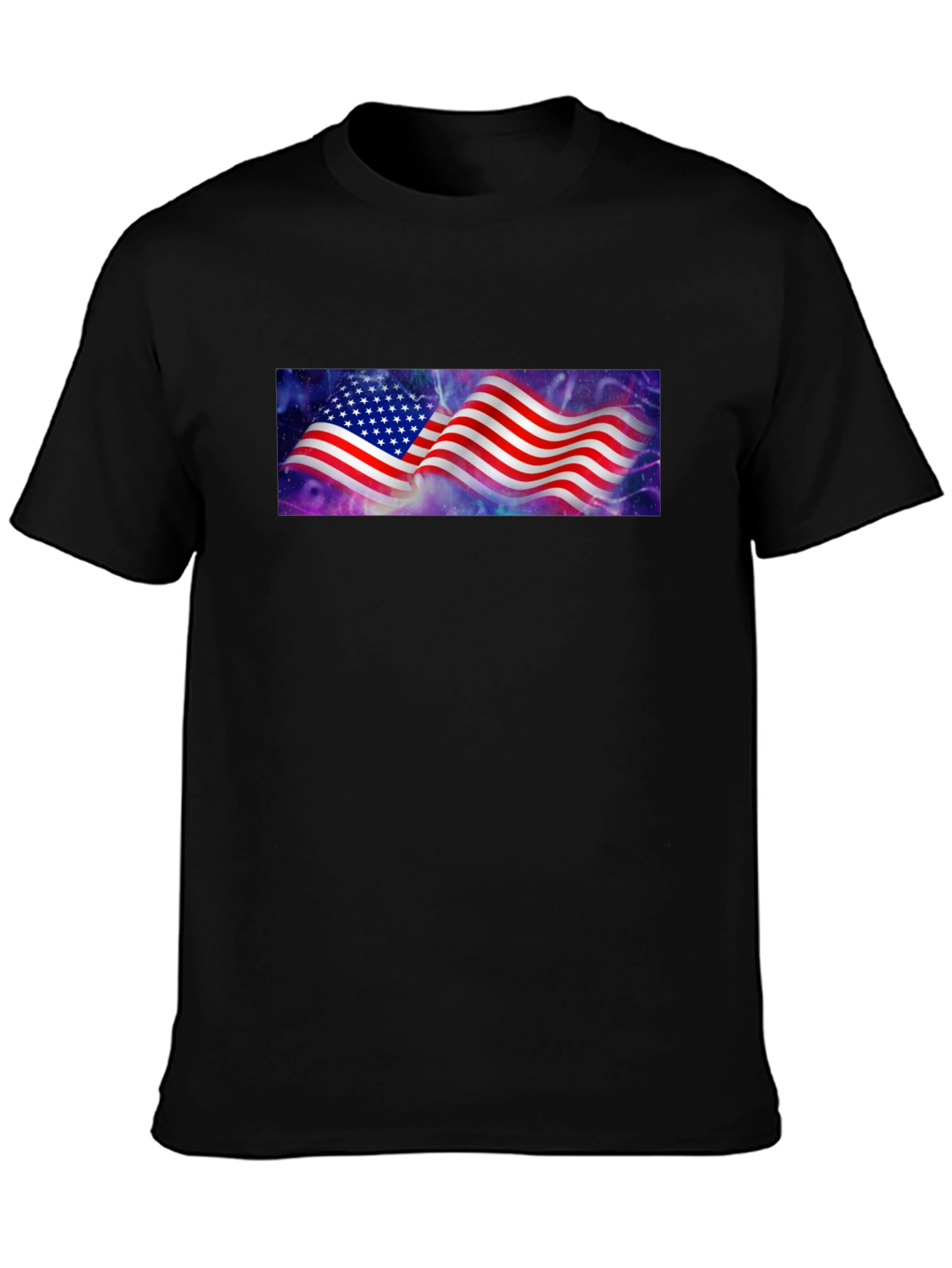 American Flag Galaxy Graphic Tee - Black