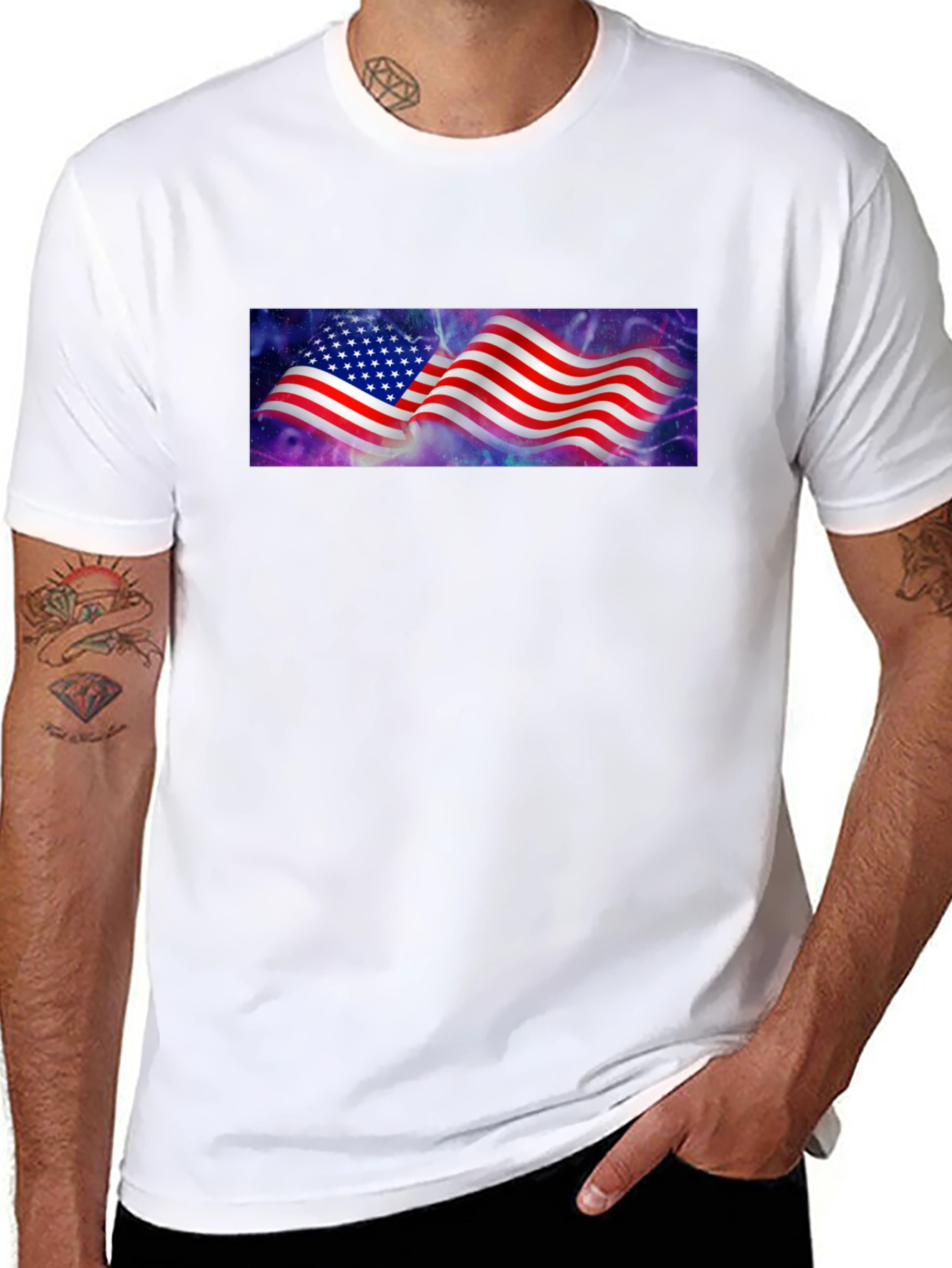 American Flag Galaxy Graphic Tee - Black