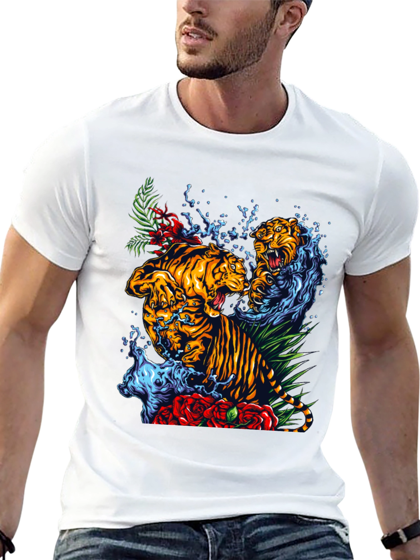 Tiger Splash Graphic Tee - Bold Animal Print T-Shirt