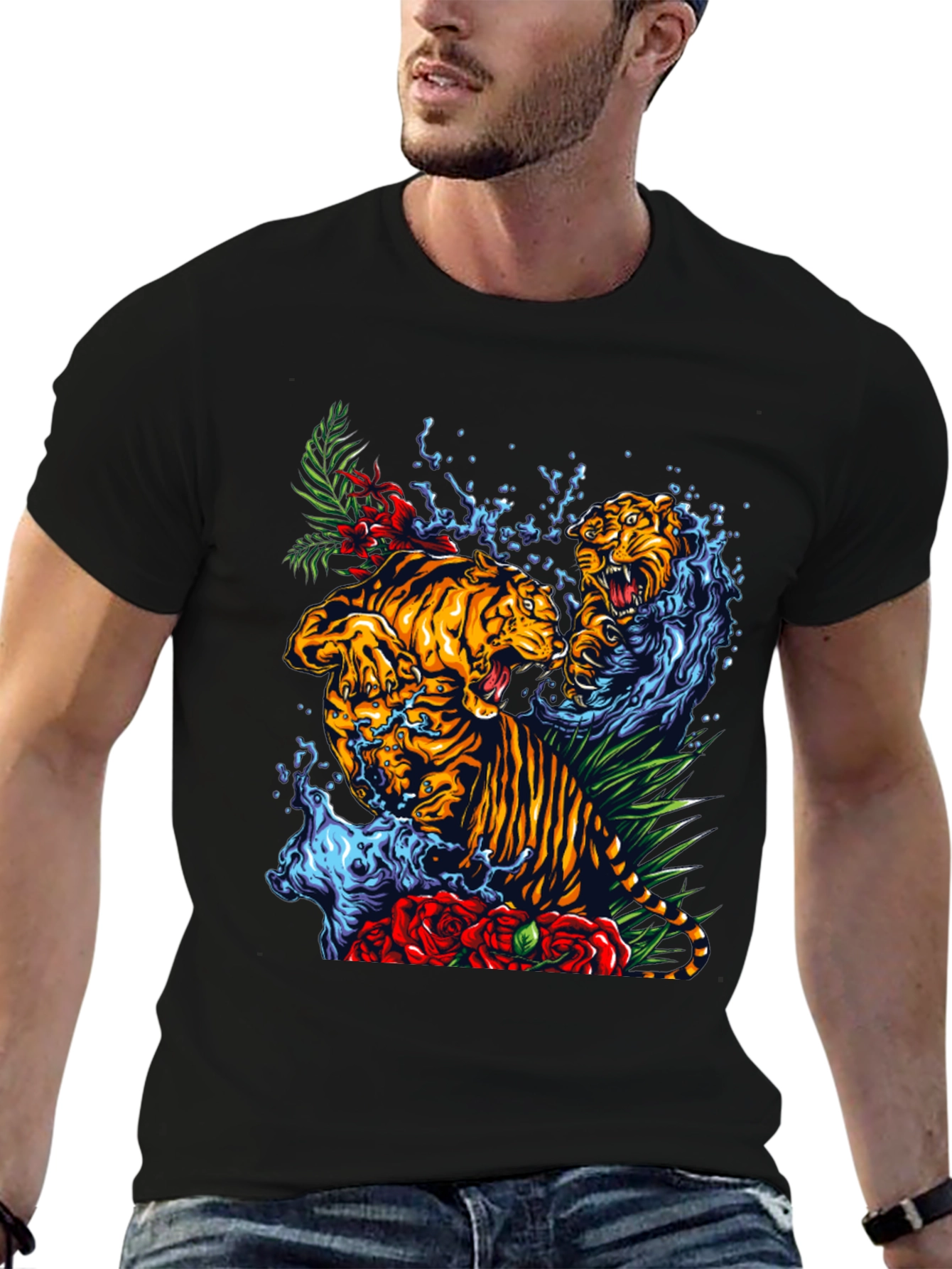 Tiger Splash Graphic Tee - Bold Animal Print T-Shirt