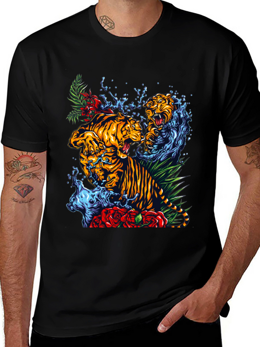 Tiger Splash Graphic Tee - Bold Animal Print T-Shirt
