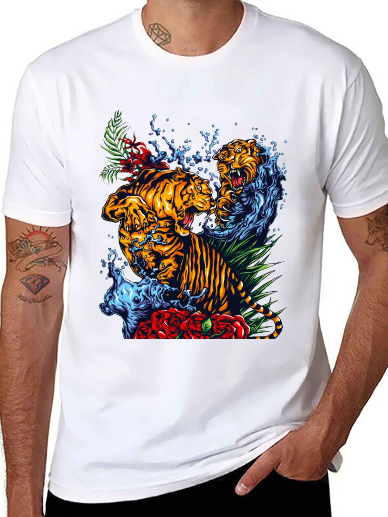 Tiger Splash Graphic Tee - Bold Animal Print T-Shirt