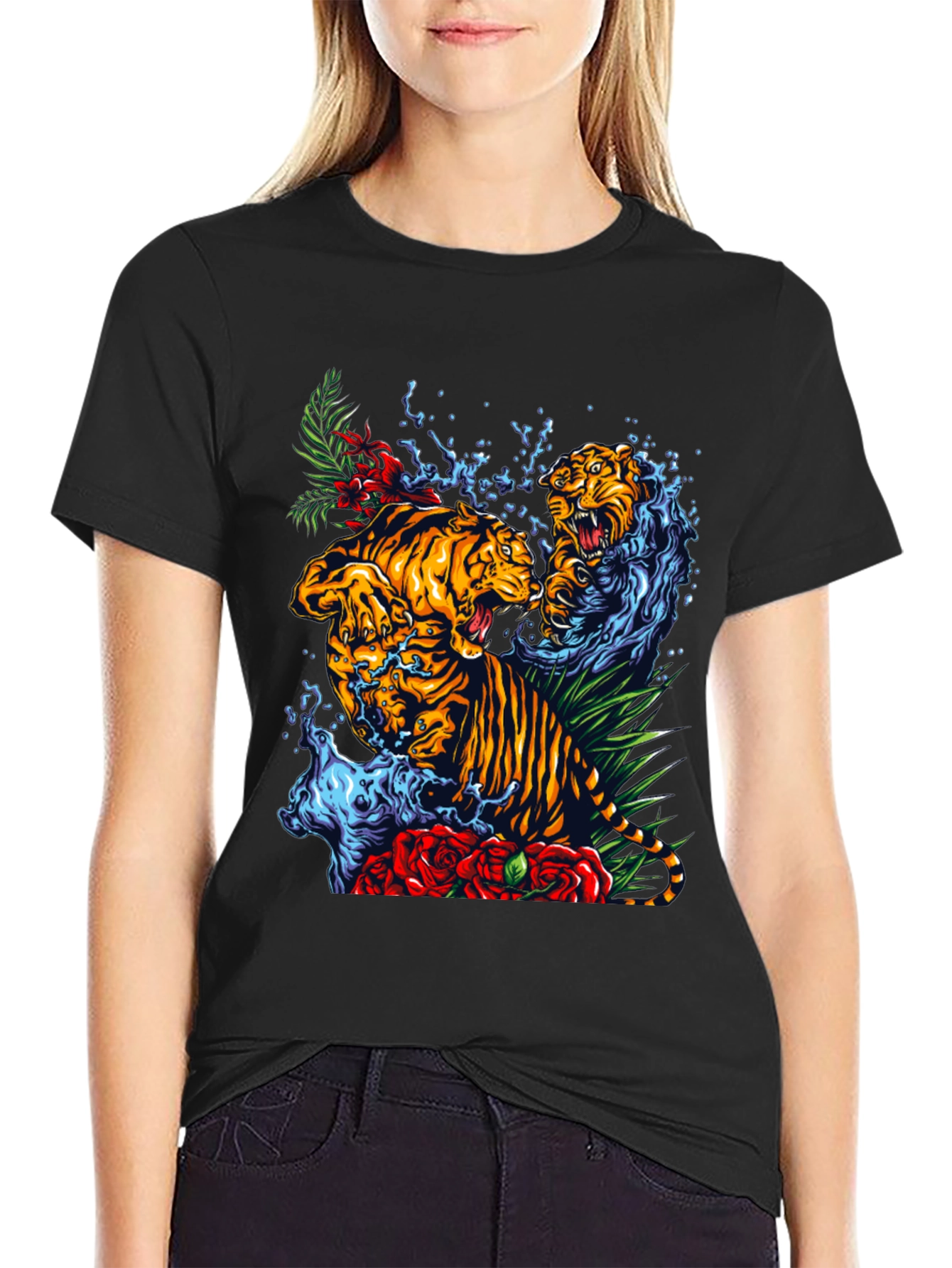 Tiger Splash Graphic Tee - Bold Animal Print T-Shirt