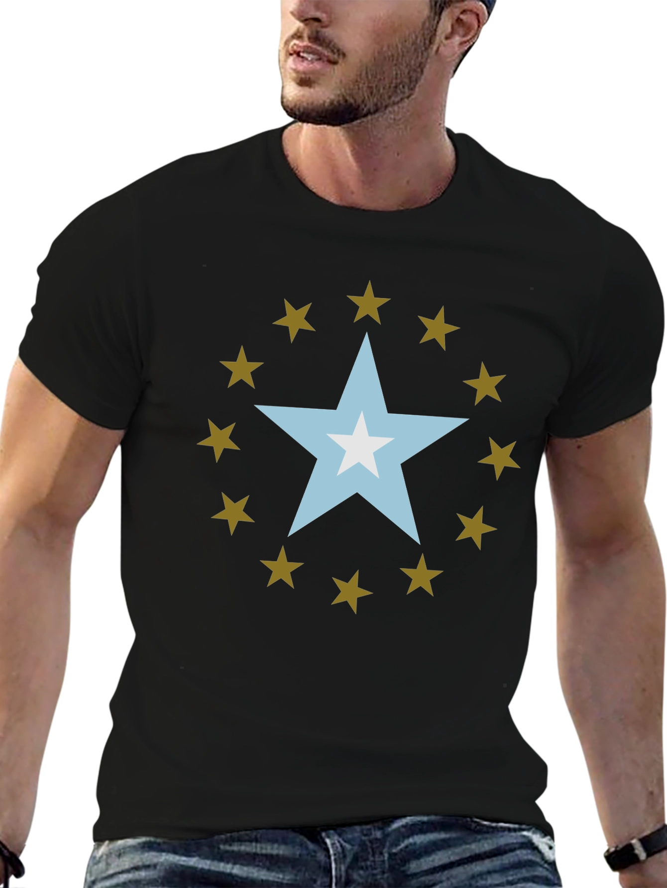 Star Design Black Cotton Tee