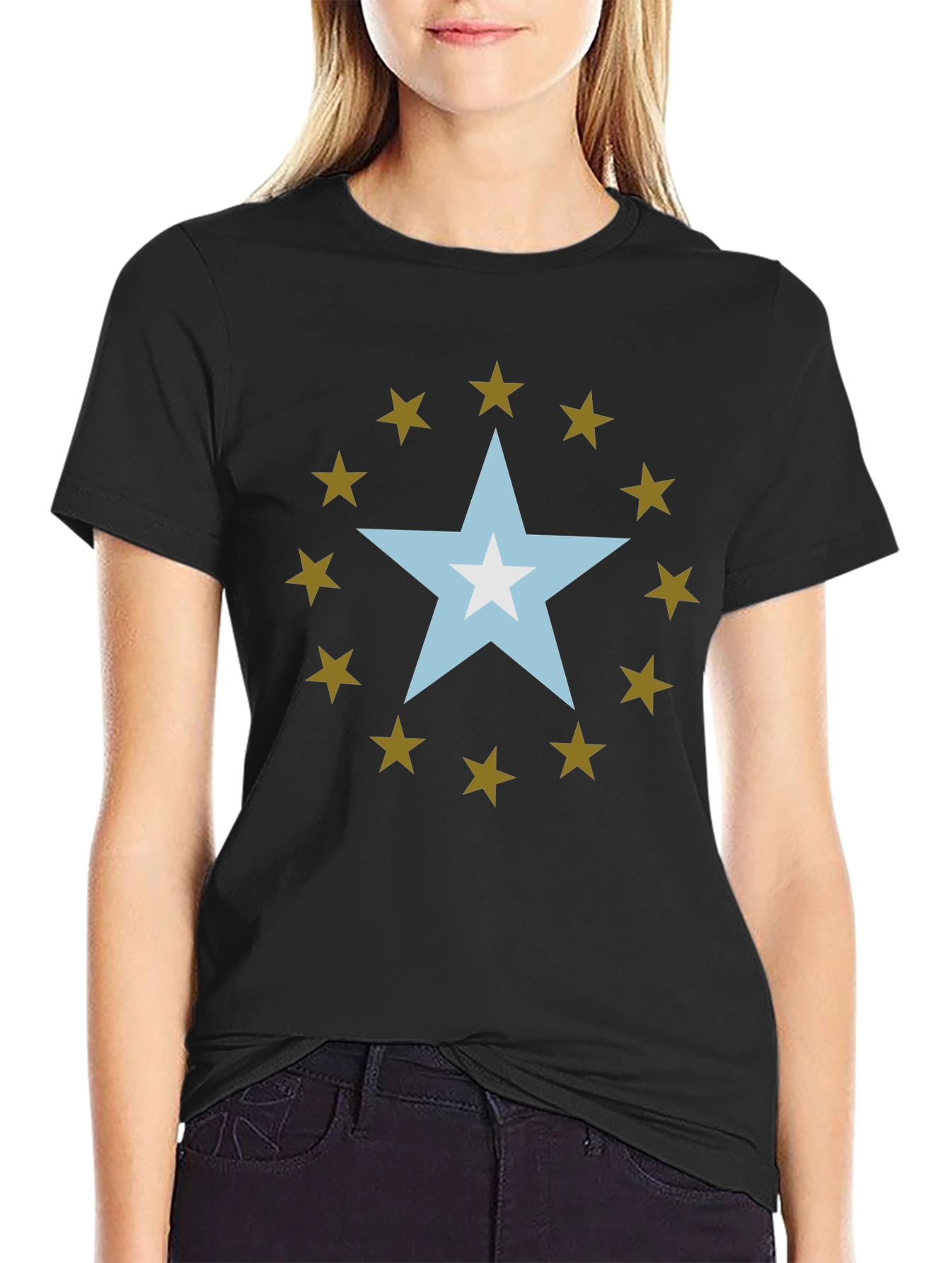 Star Design Black Cotton Tee