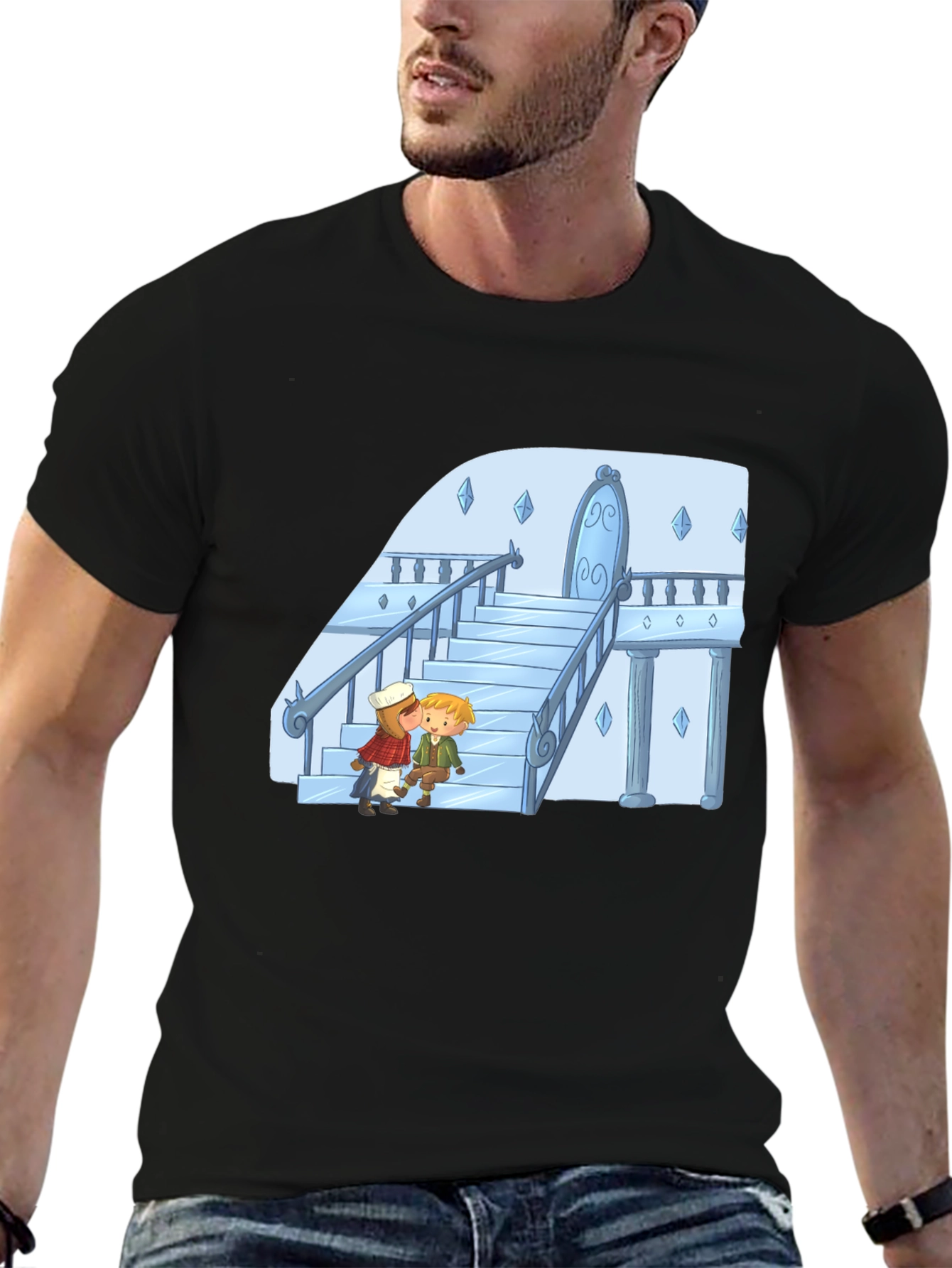 Cartoon Kiss Black T-Shirt