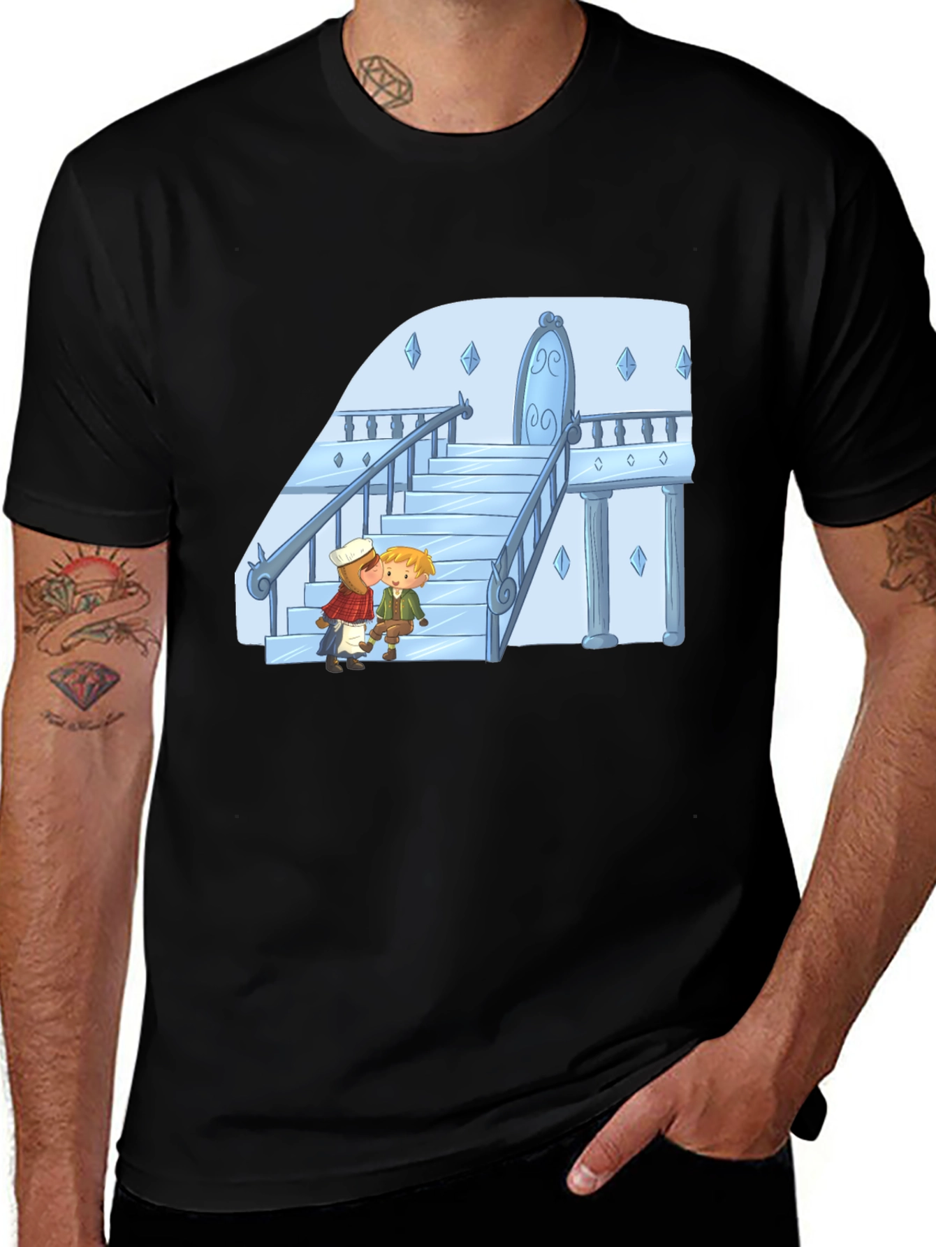 Cartoon Kiss Black T-Shirt