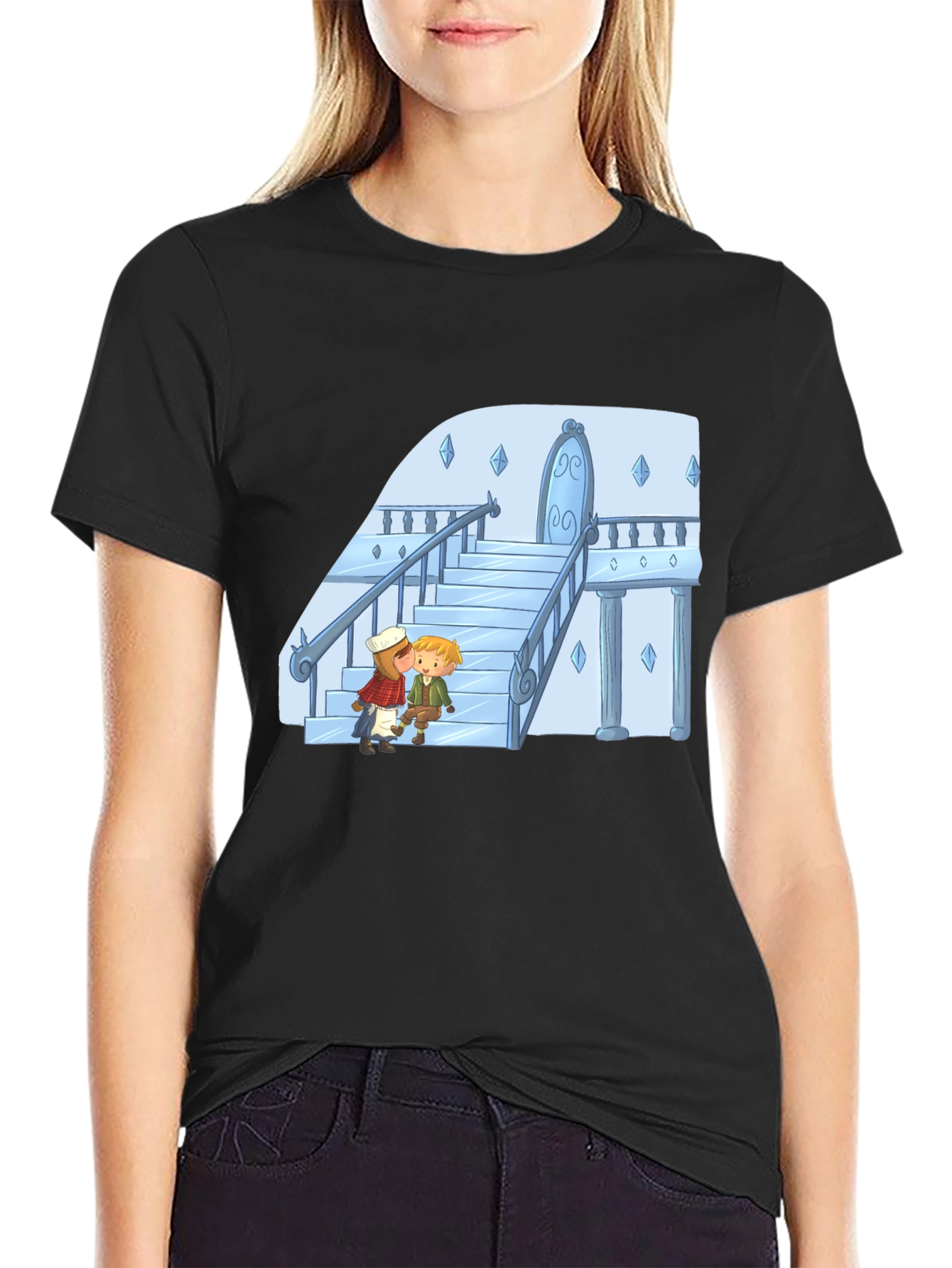 Cartoon Kiss Black T-Shirt