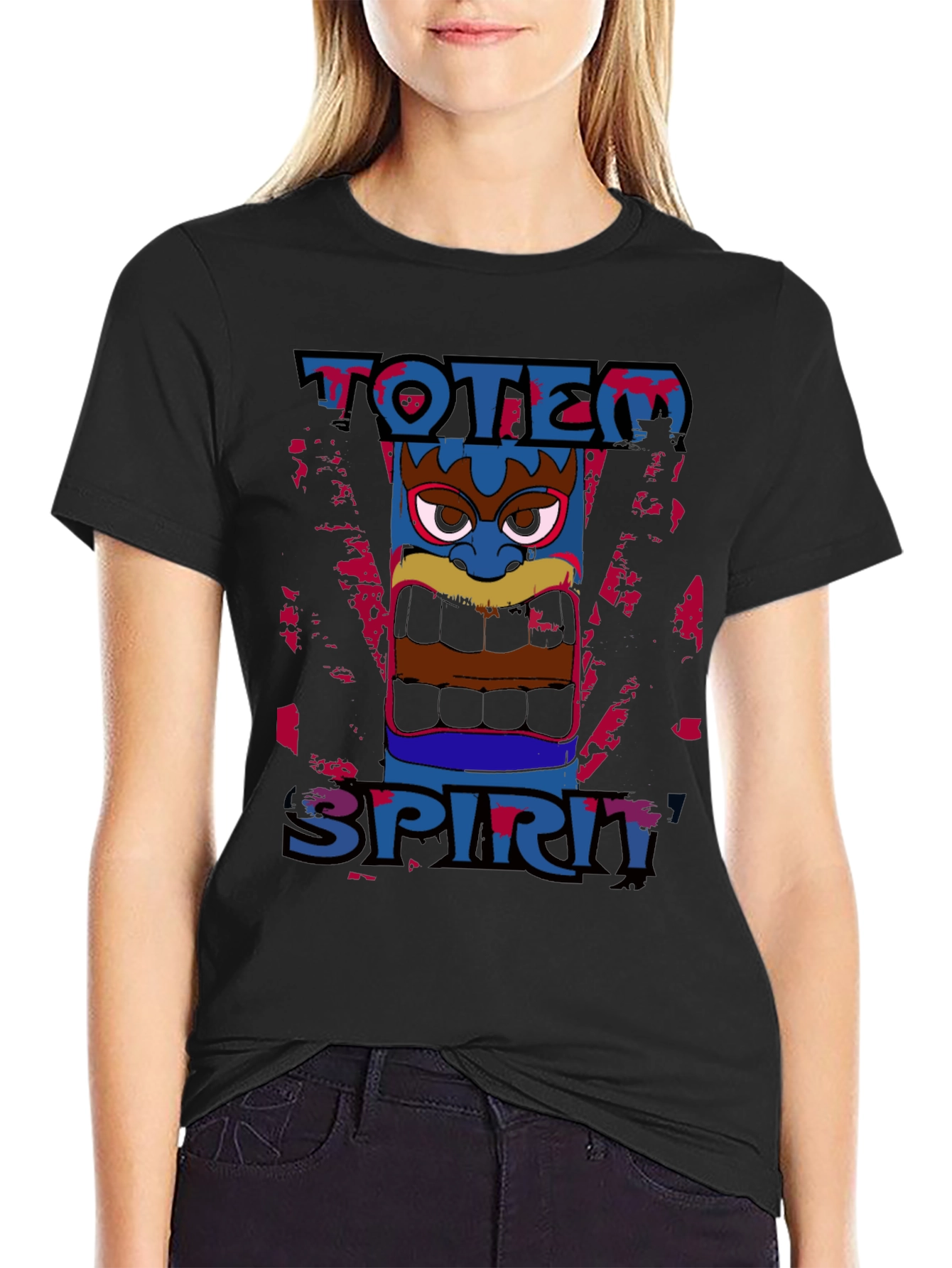 Totem Spirit Graphic Tee - Black Cotton T-Shirt