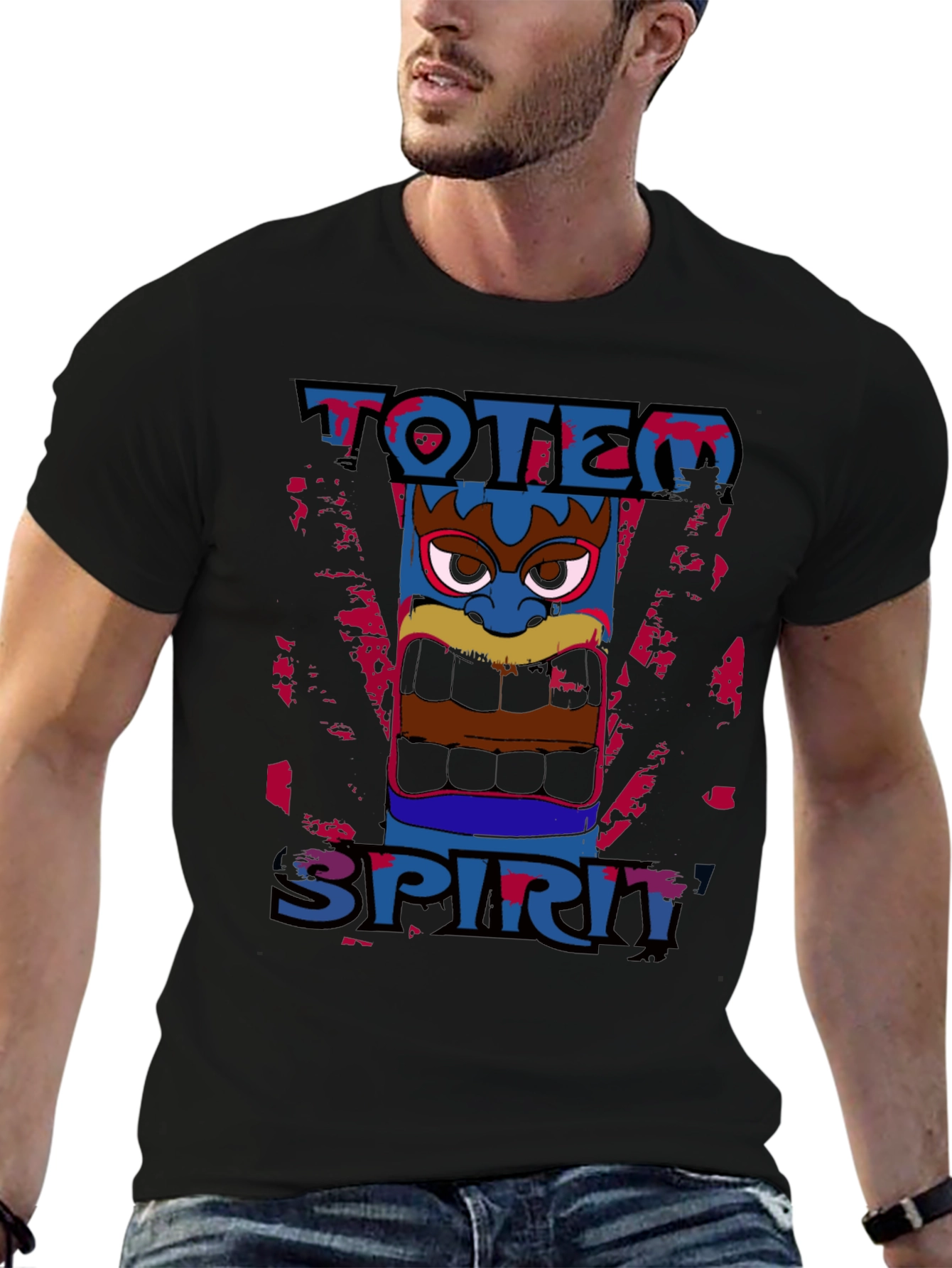 Totem Spirit Graphic Tee - Black Cotton T-Shirt