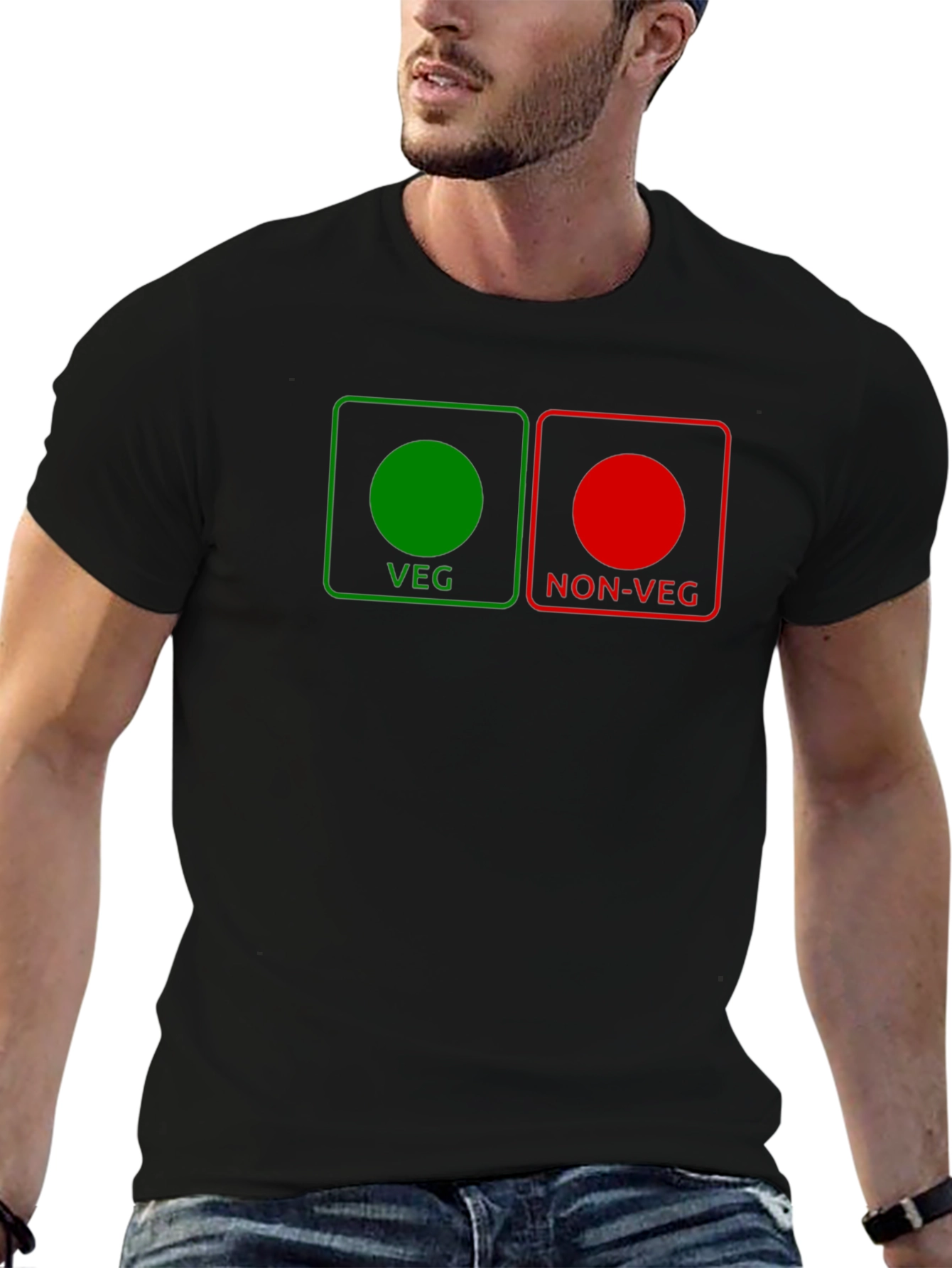 Veg/Non-Veg Graphic Tee - Novelty Black T-Shirt