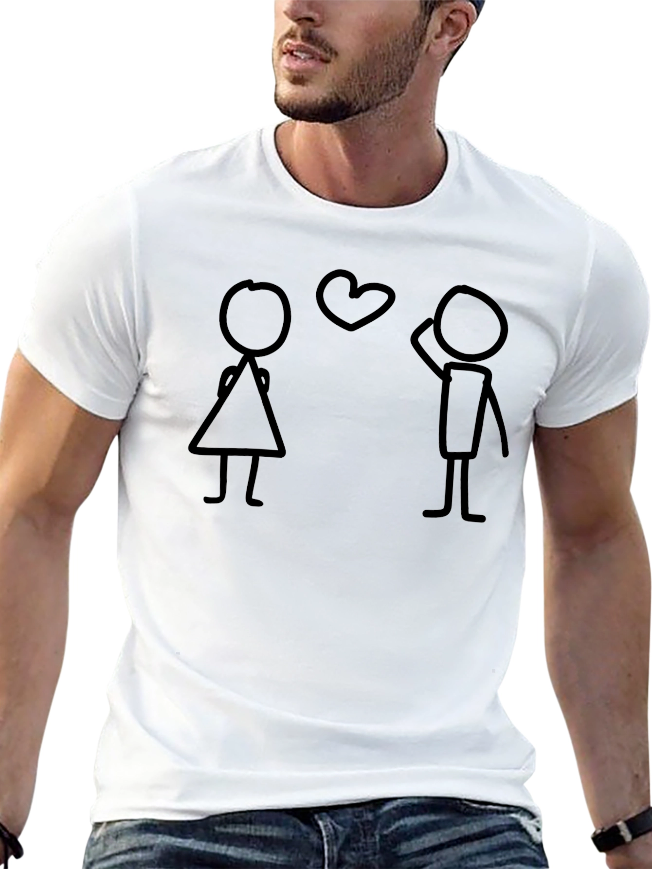 Stick Figure Love Graphic Tee - Casual Black T-Shirt