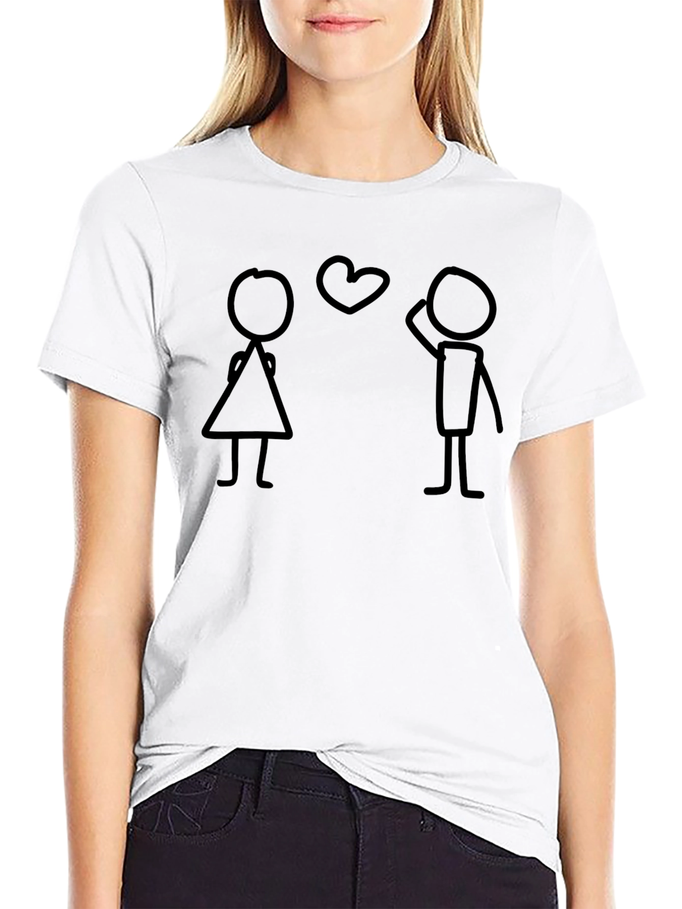 Stick Figure Love Graphic Tee - Casual Black T-Shirt