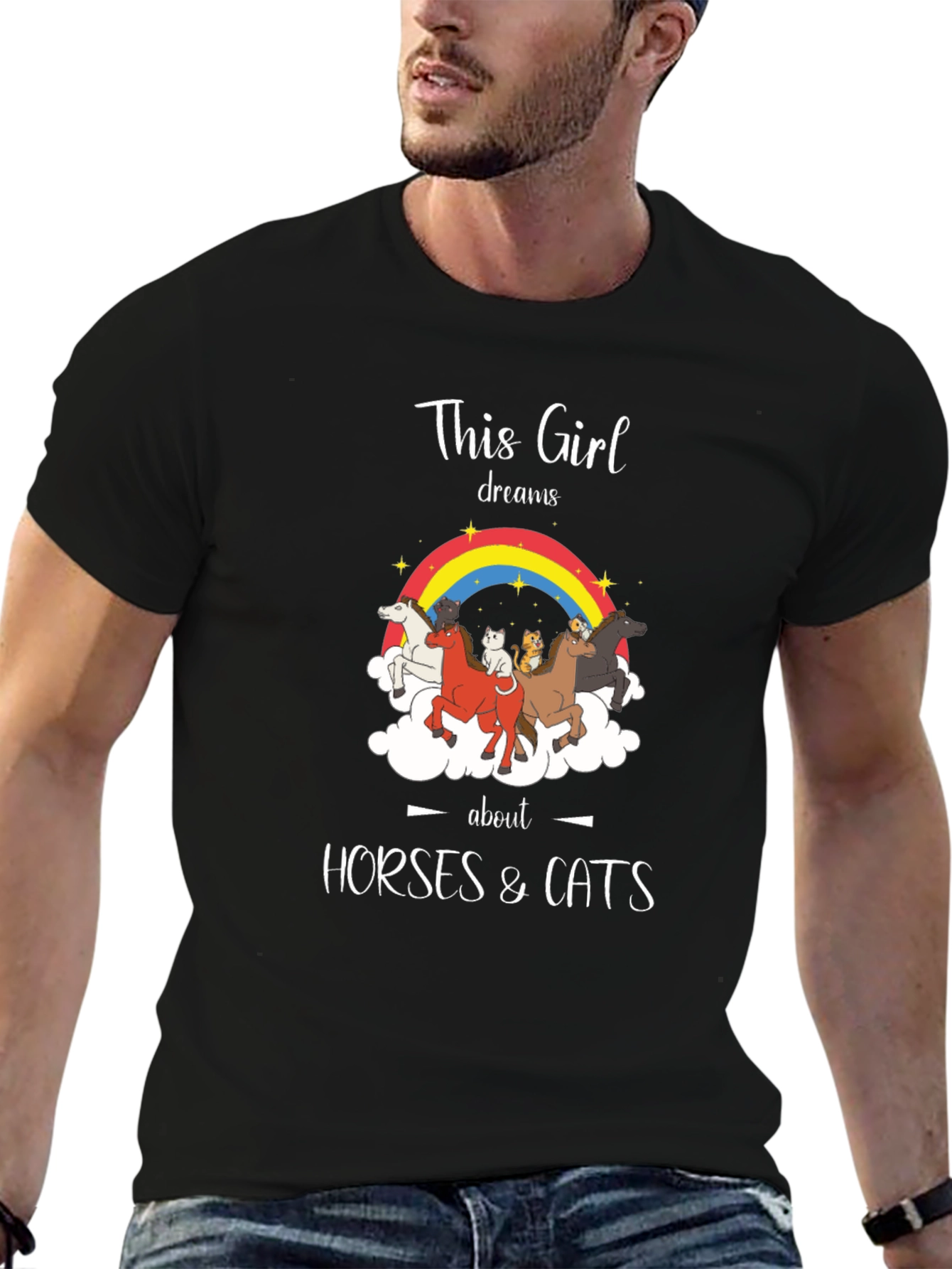 This Girl Dreams Horses & Cats Graphic T-Shirt