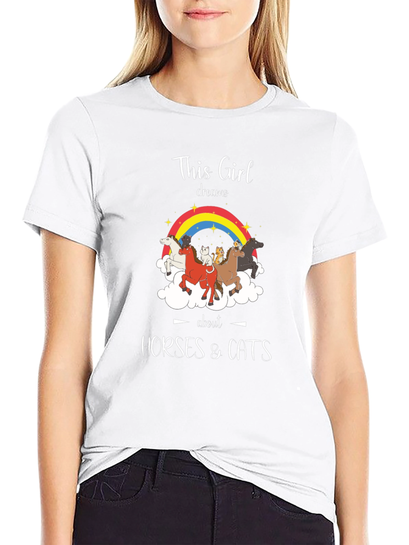 This Girl Dreams Horses & Cats Graphic T-Shirt