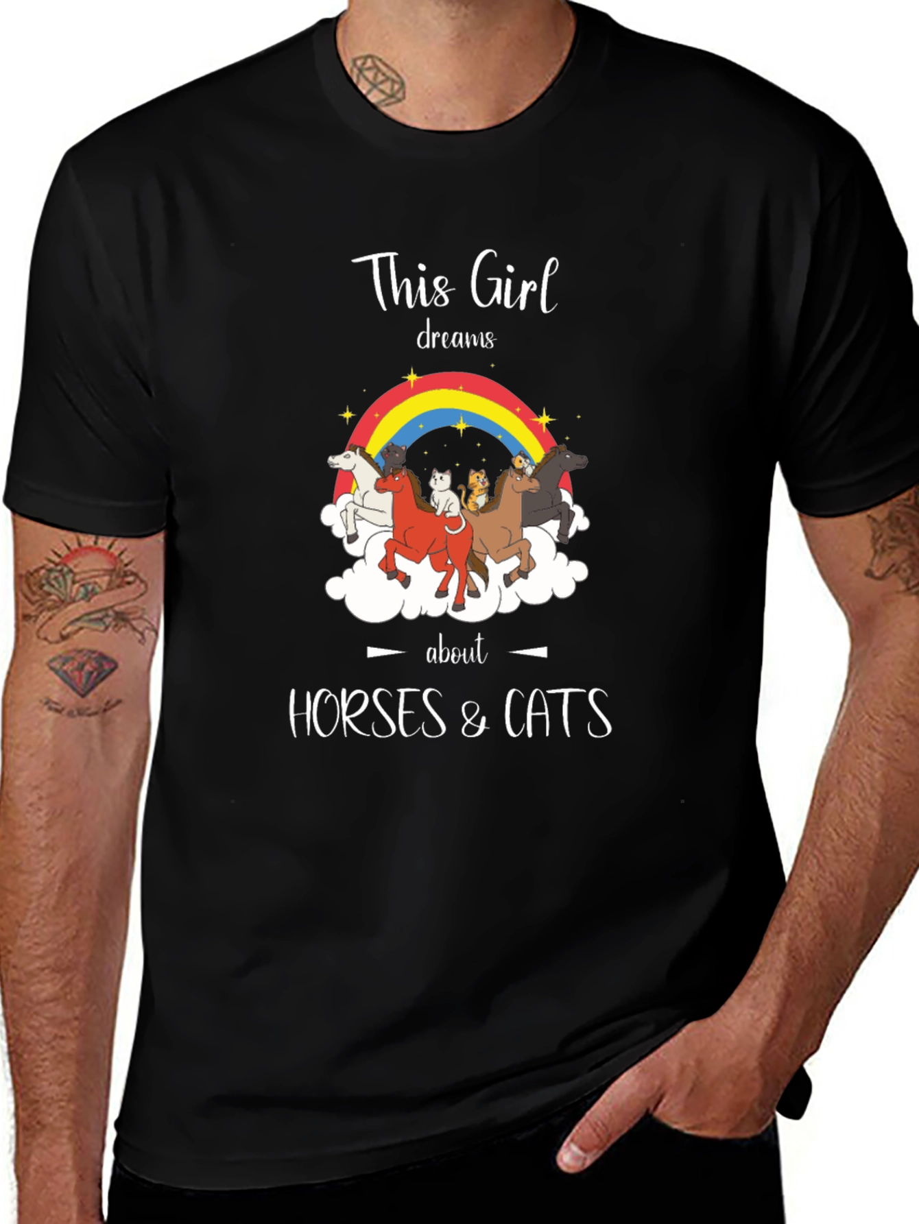 This Girl Dreams Horses & Cats Graphic T-Shirt