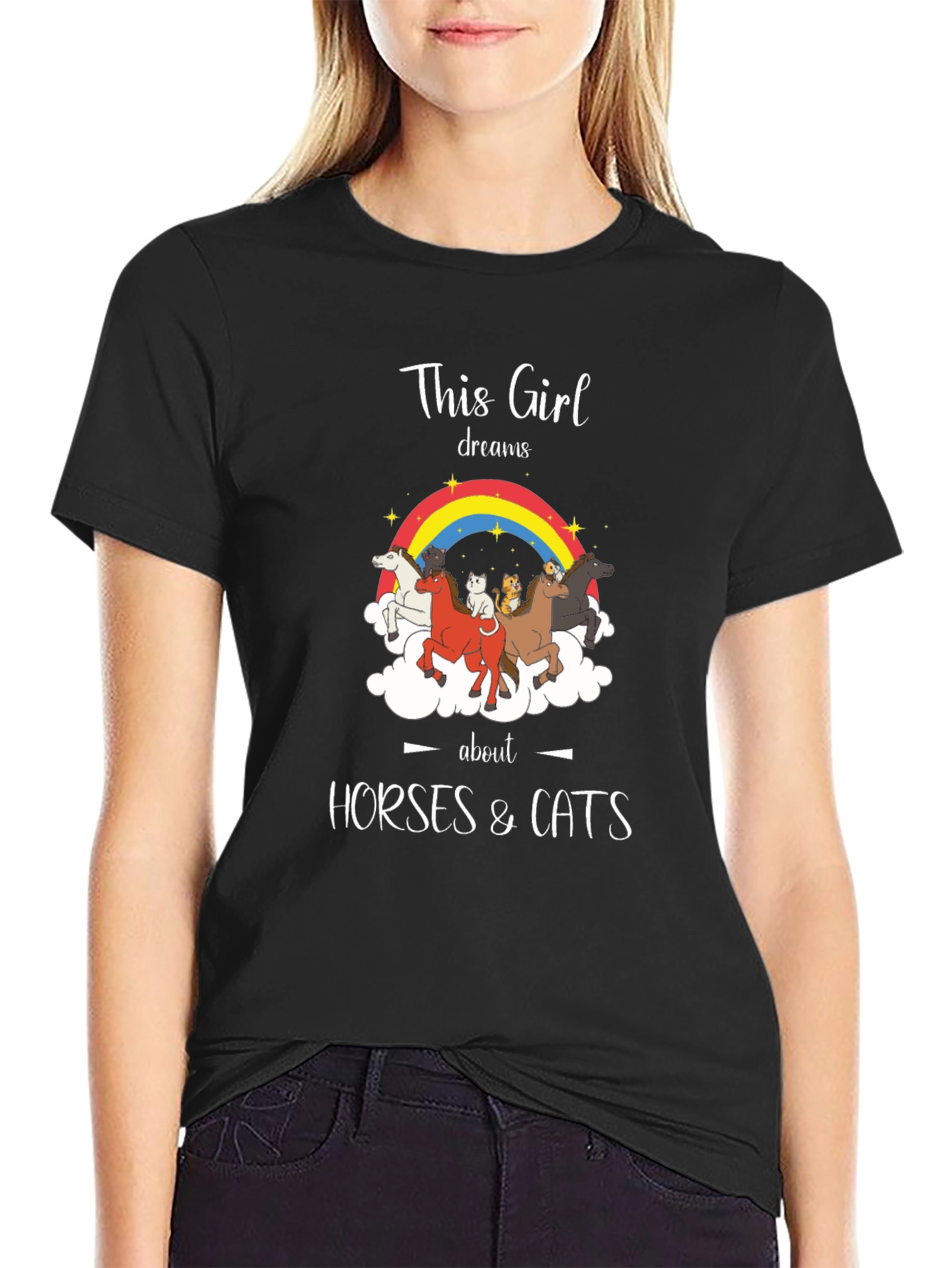 This Girl Dreams Horses & Cats Graphic T-Shirt