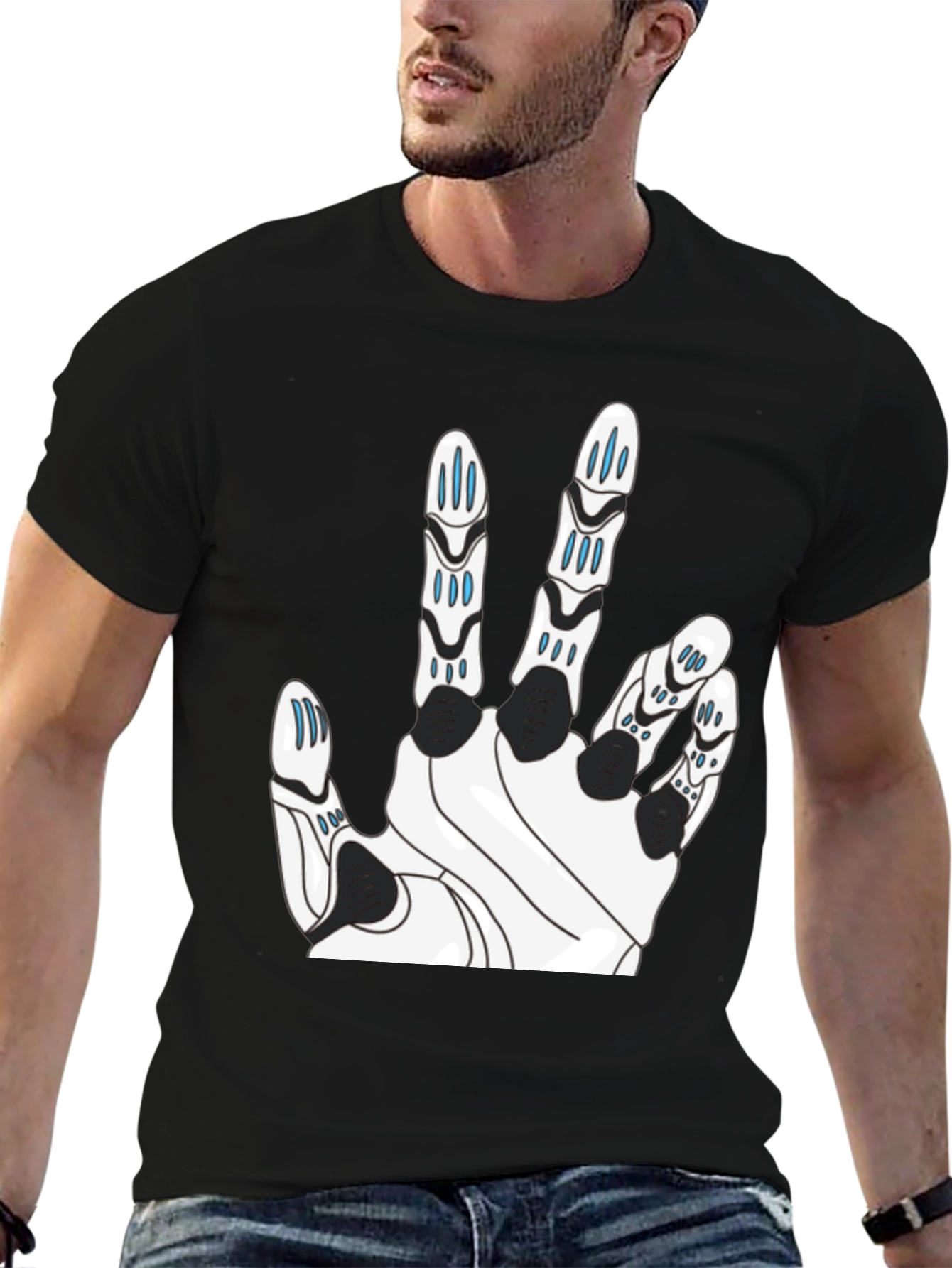 Tech Hand Graphic T-Shirt - Black Cotton Blend