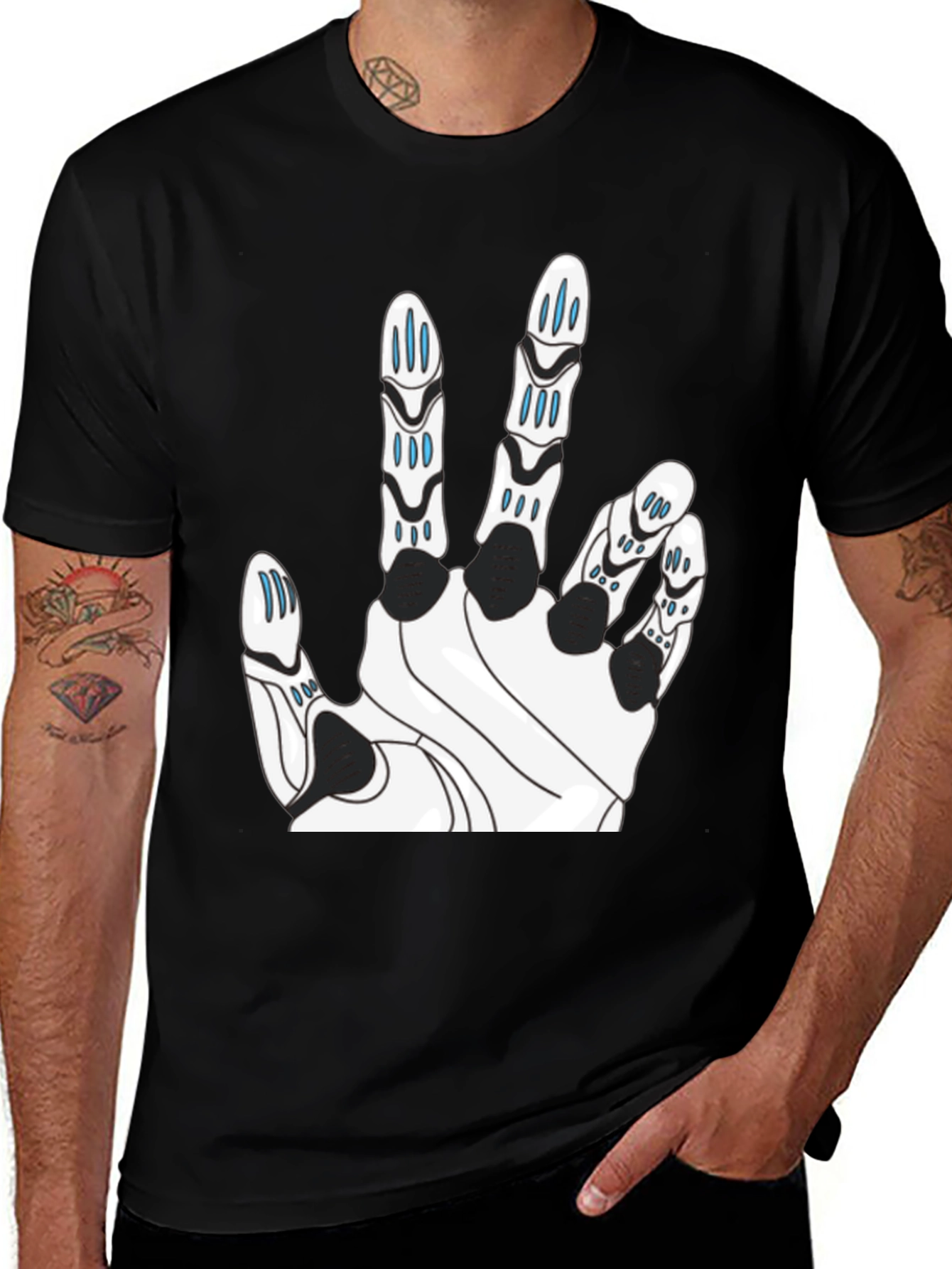 Tech Hand Graphic T-Shirt - Black Cotton Blend