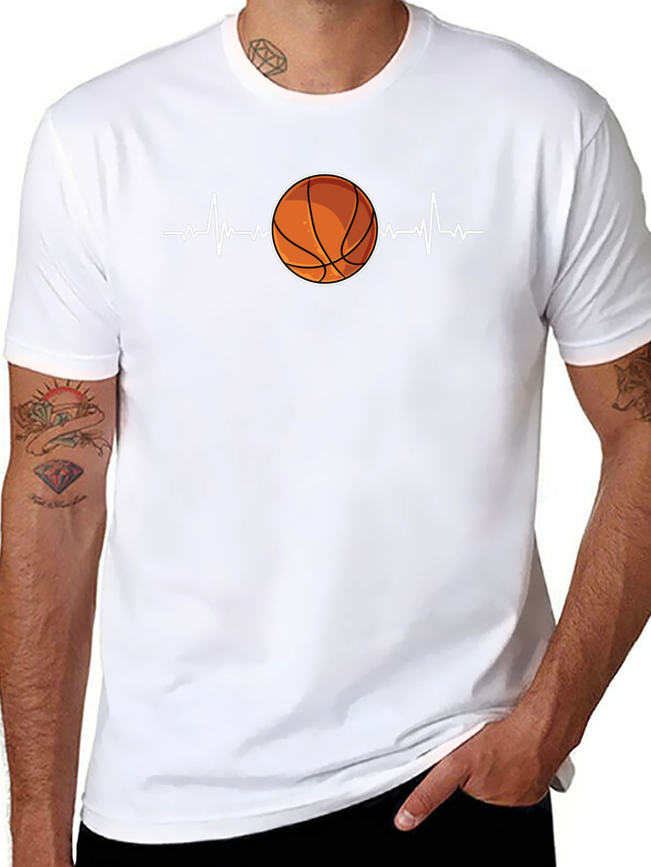 Basketball Heartbeat Graphic Tee - Black