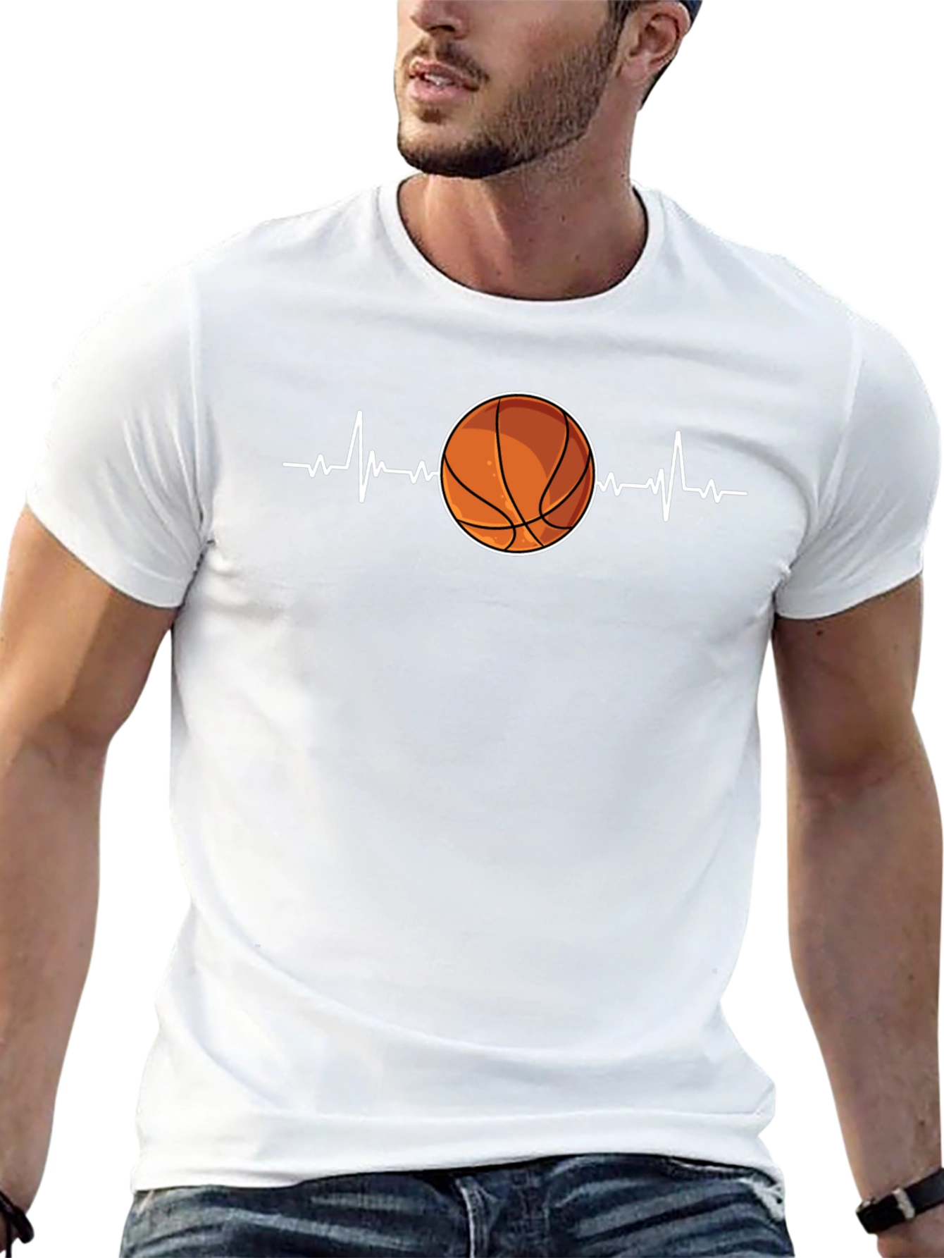 Basketball Heartbeat Graphic Tee - Black