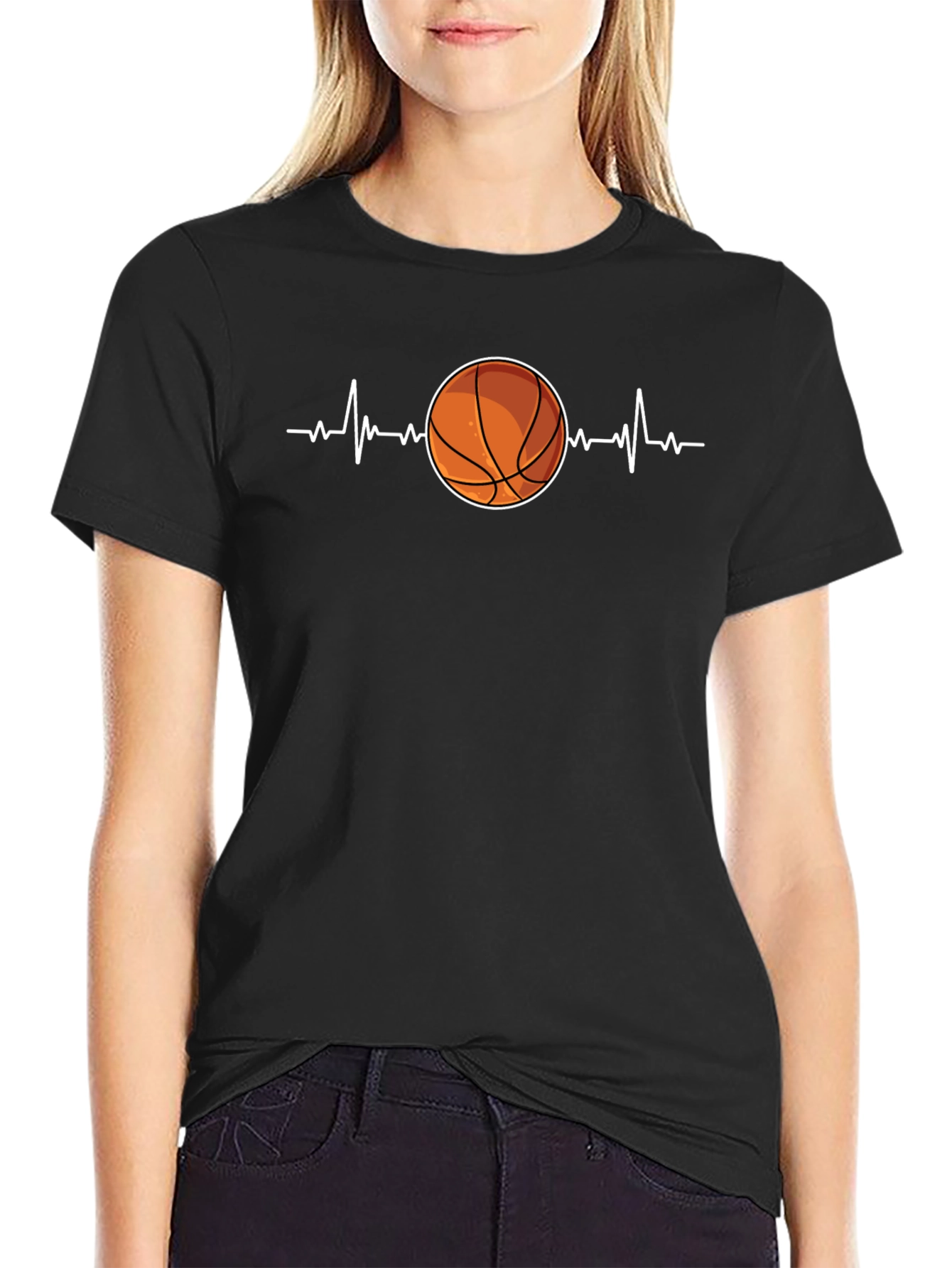 Basketball Heartbeat Graphic Tee - Black