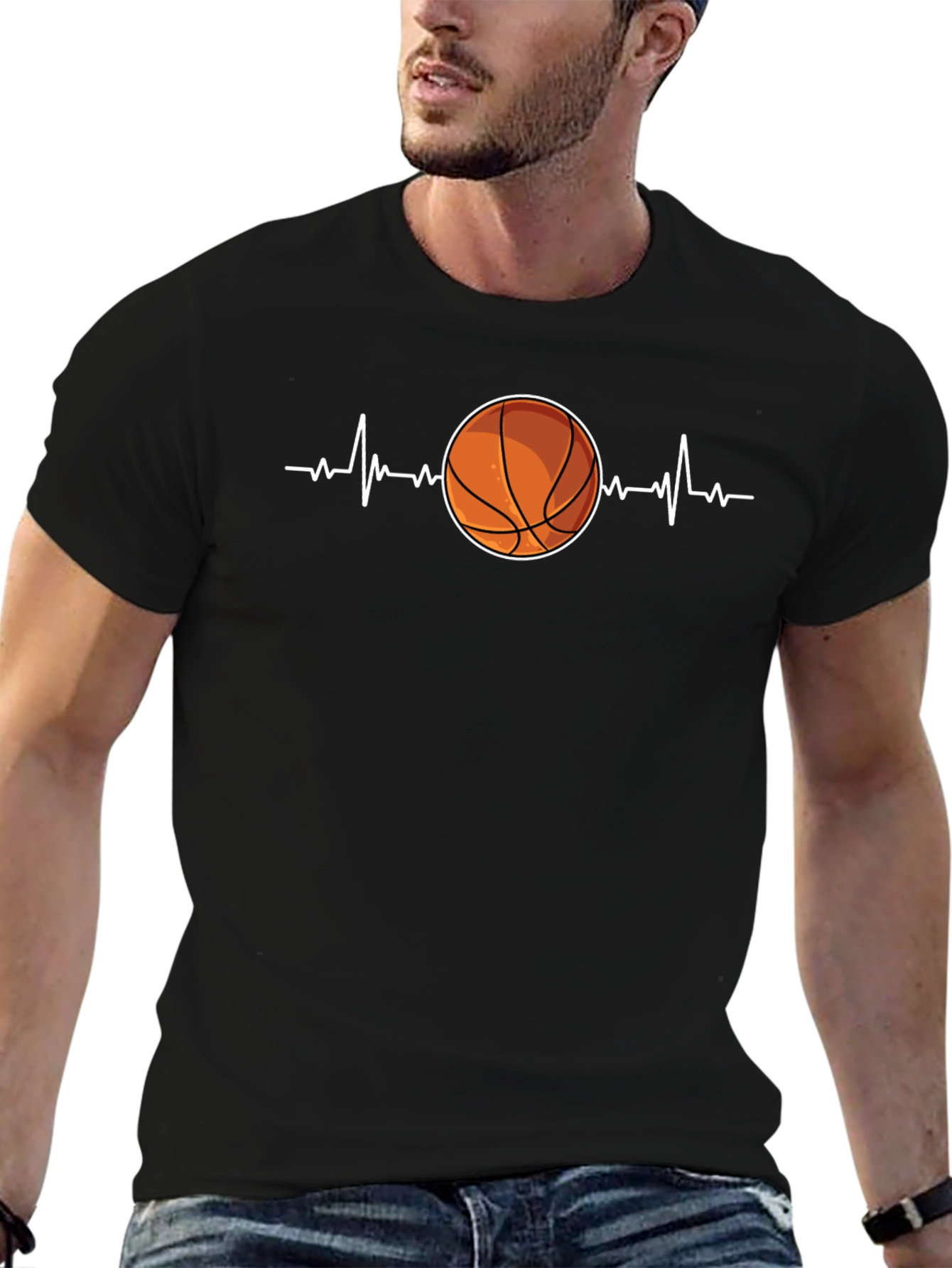 Basketball Heartbeat Graphic Tee - Black