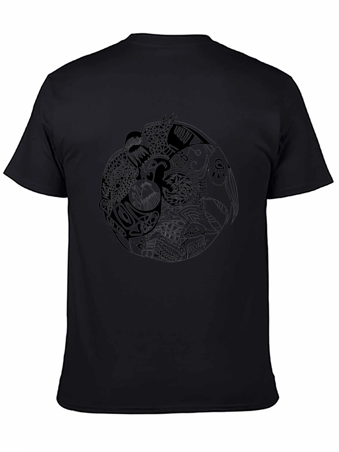 Yin Yang Animal Print Black T-Shirt