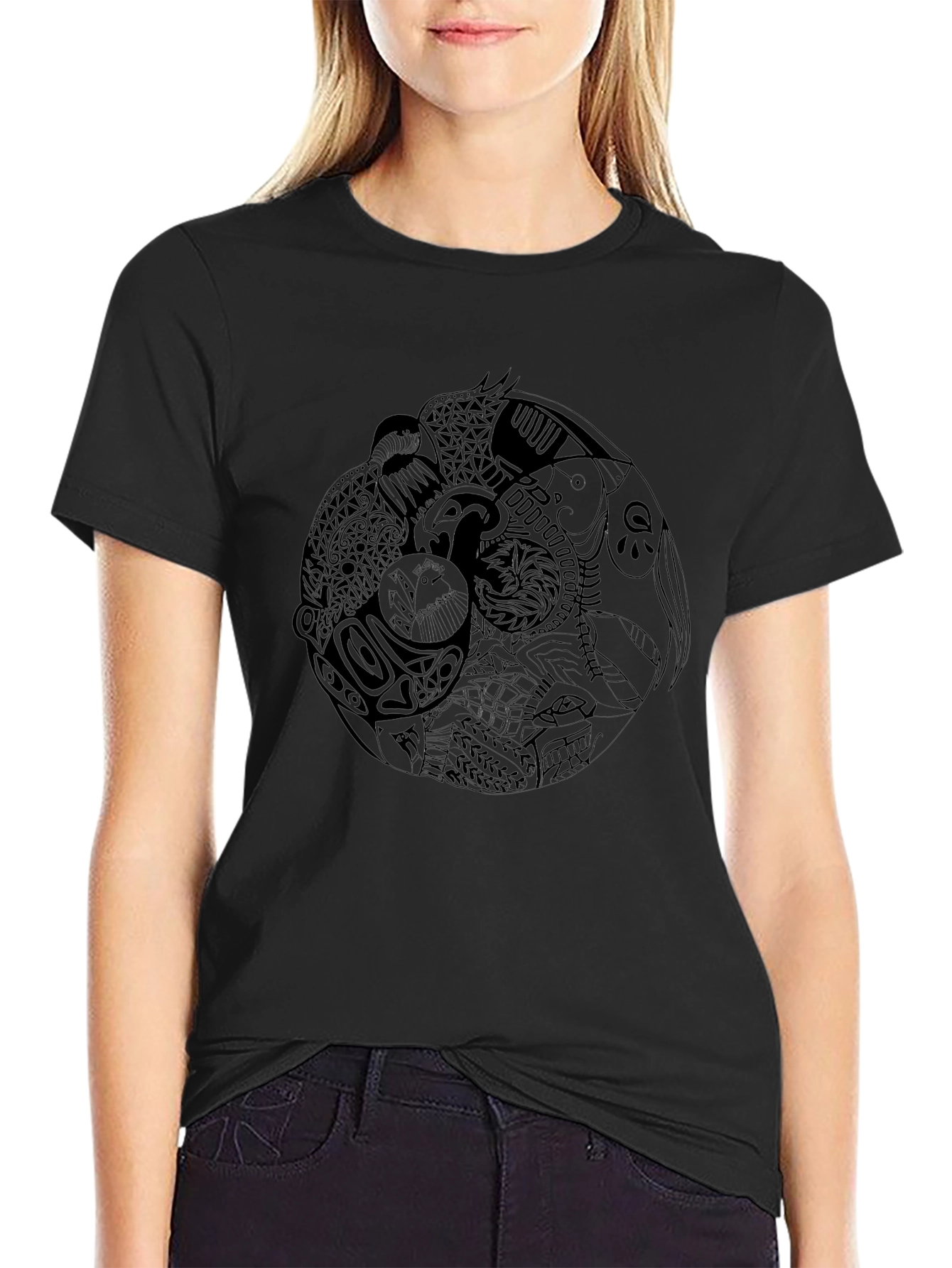 Yin Yang Animal Print Black T-Shirt