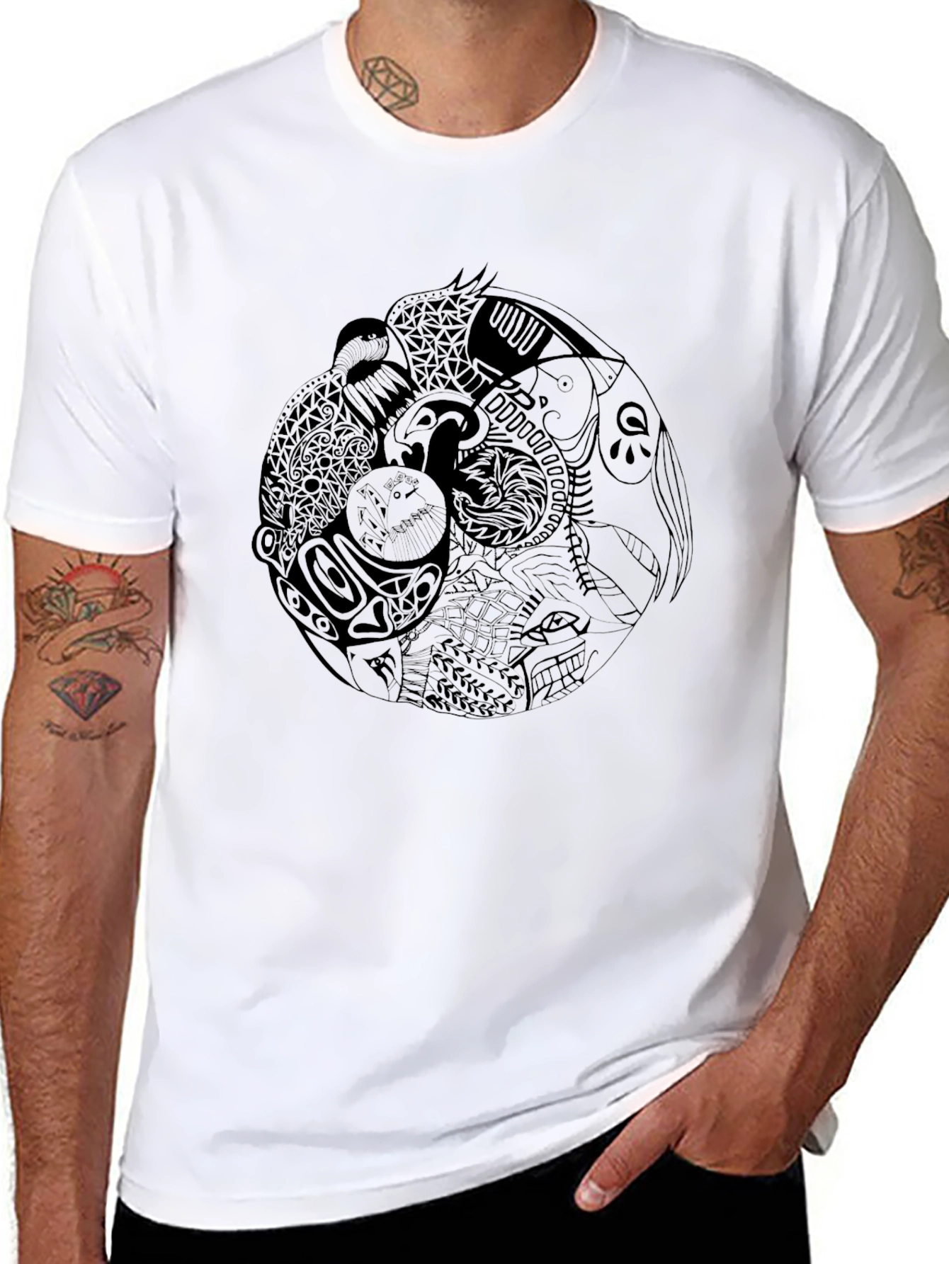 Yin Yang Animal Print Black T-Shirt