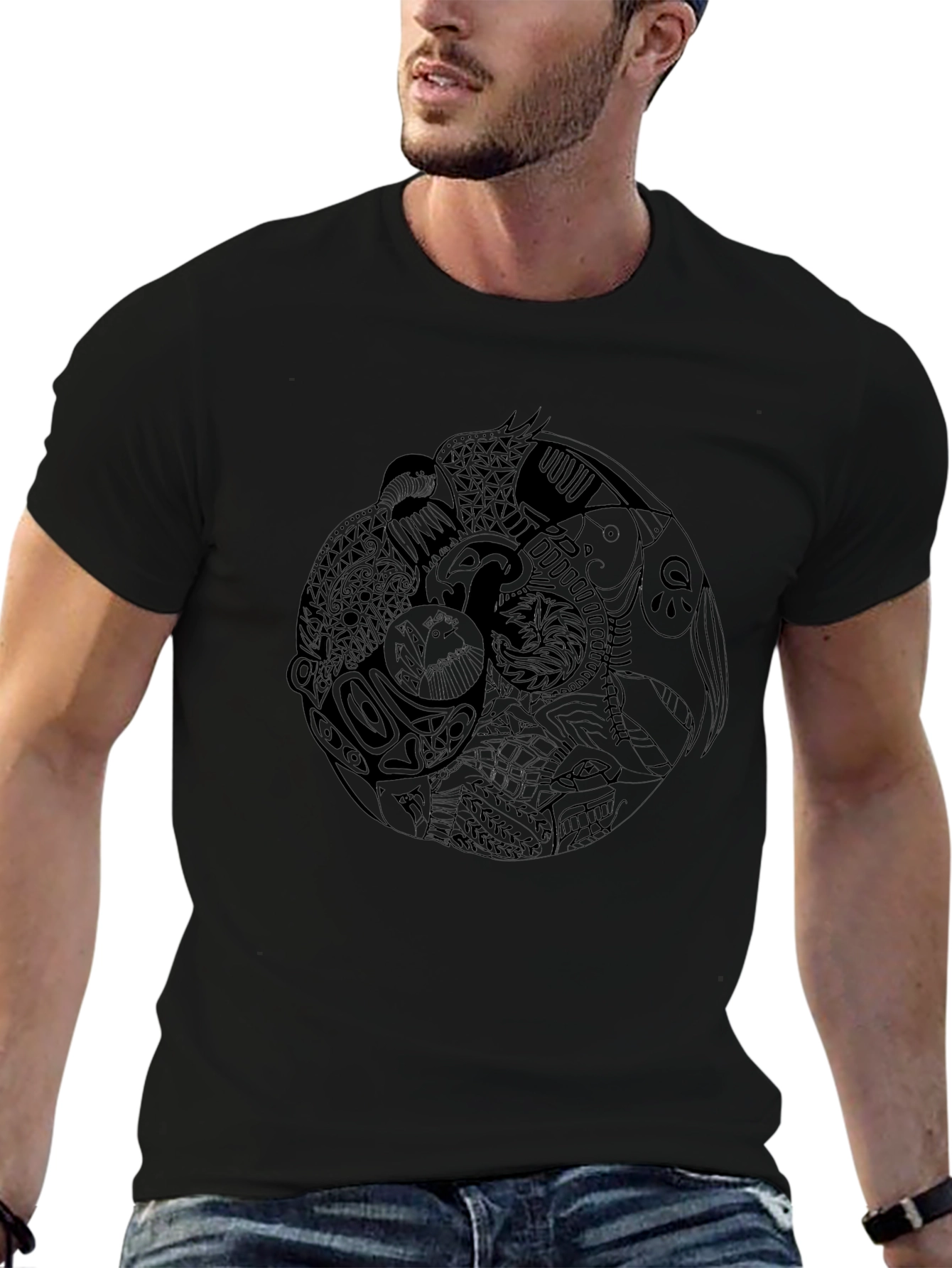 Yin Yang Animal Print Black T-Shirt