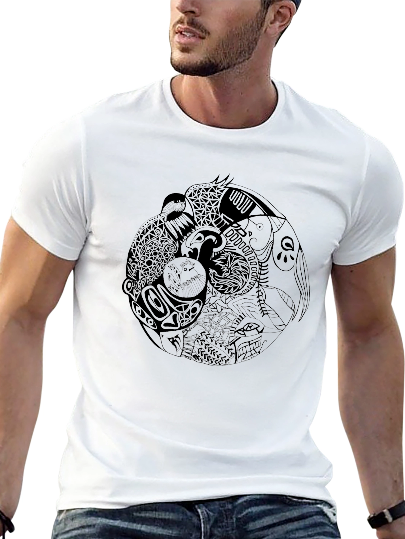 Yin Yang Animal Print Black T-Shirt