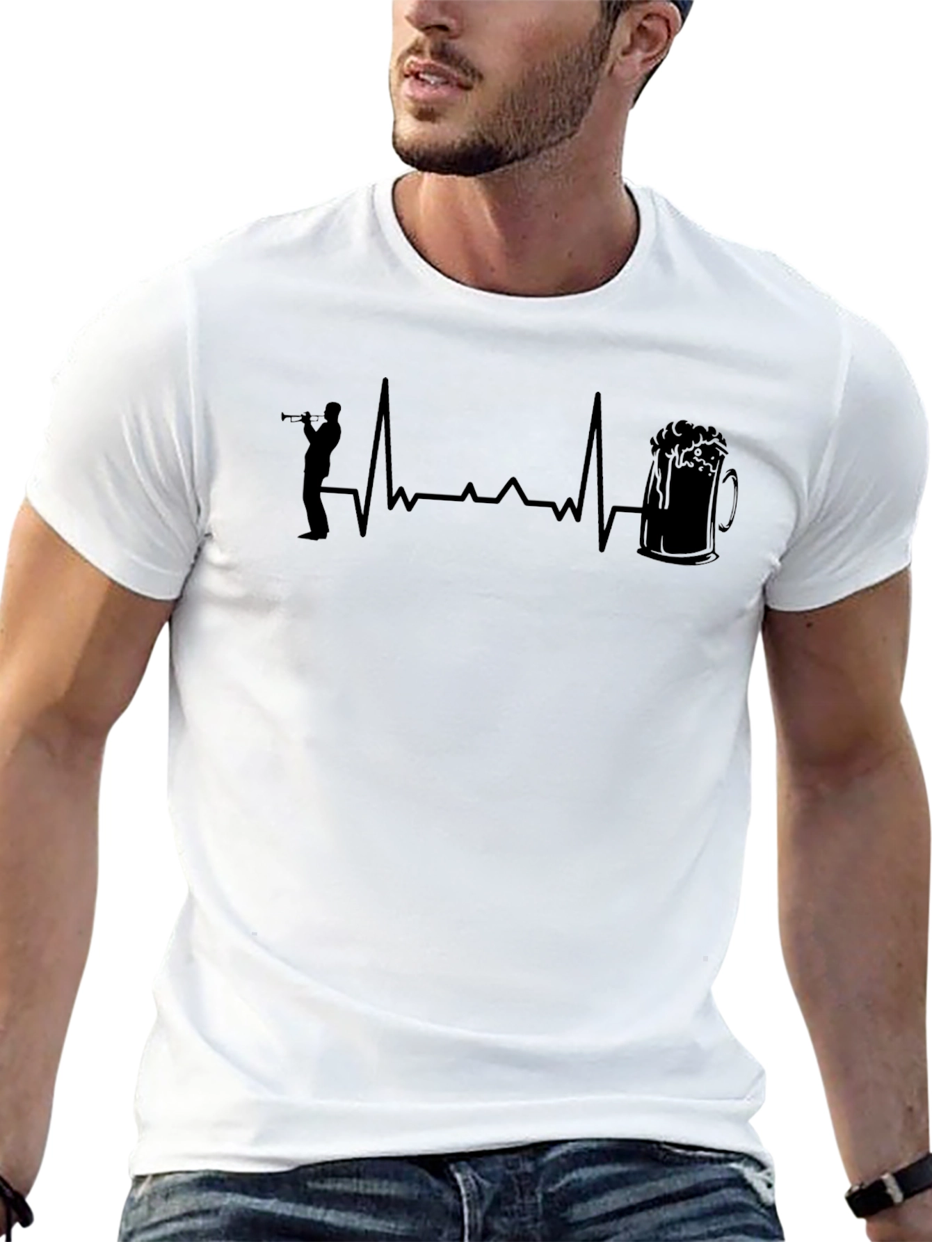 Trumpet and Beer Heartbeat Graphic Tee