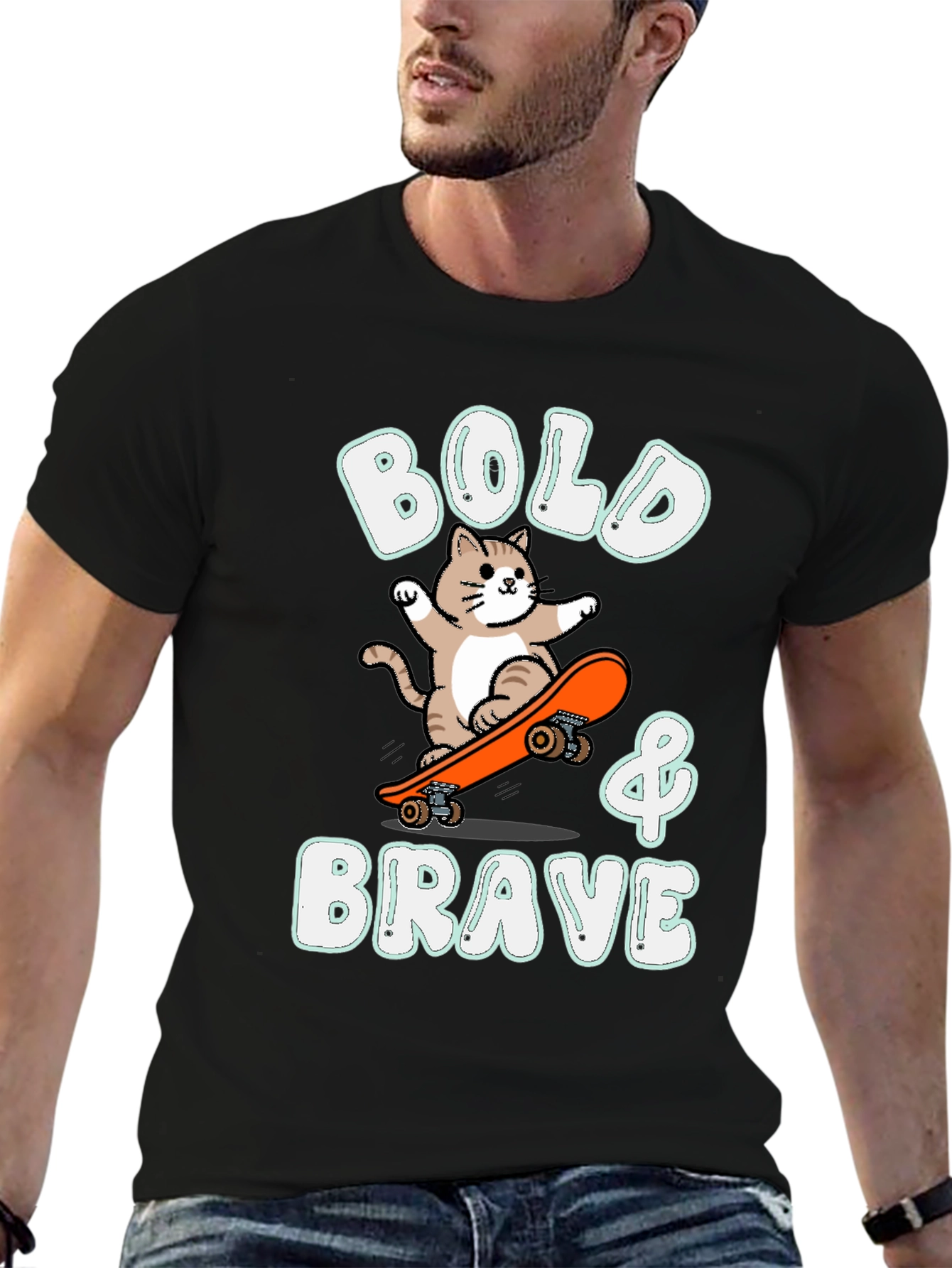 Bold & Brave Cat Skateboarder Graphic Tee
