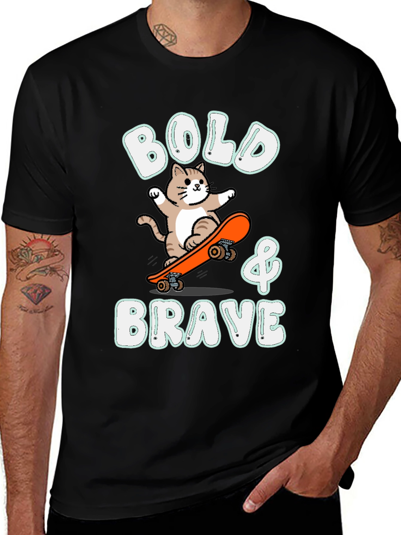 Bold & Brave Cat Skateboarder Graphic Tee
