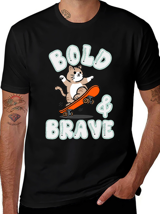 Bold & Brave Cat Skateboarder Graphic Tee