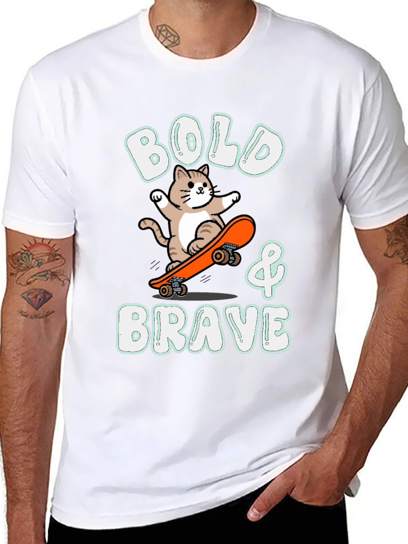 Bold & Brave Cat Skateboarder Graphic Tee