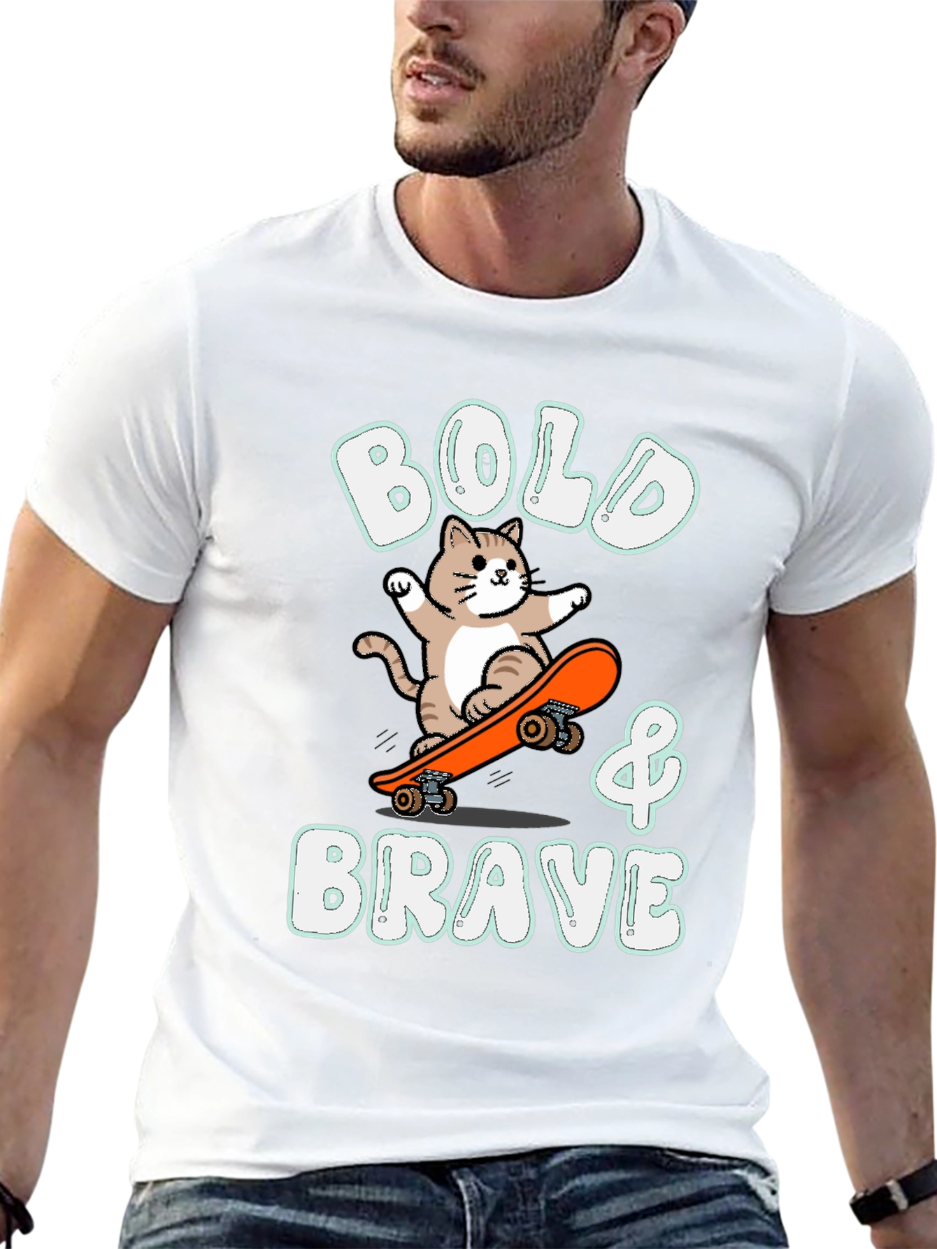 Bold & Brave Cat Skateboarder Graphic Tee