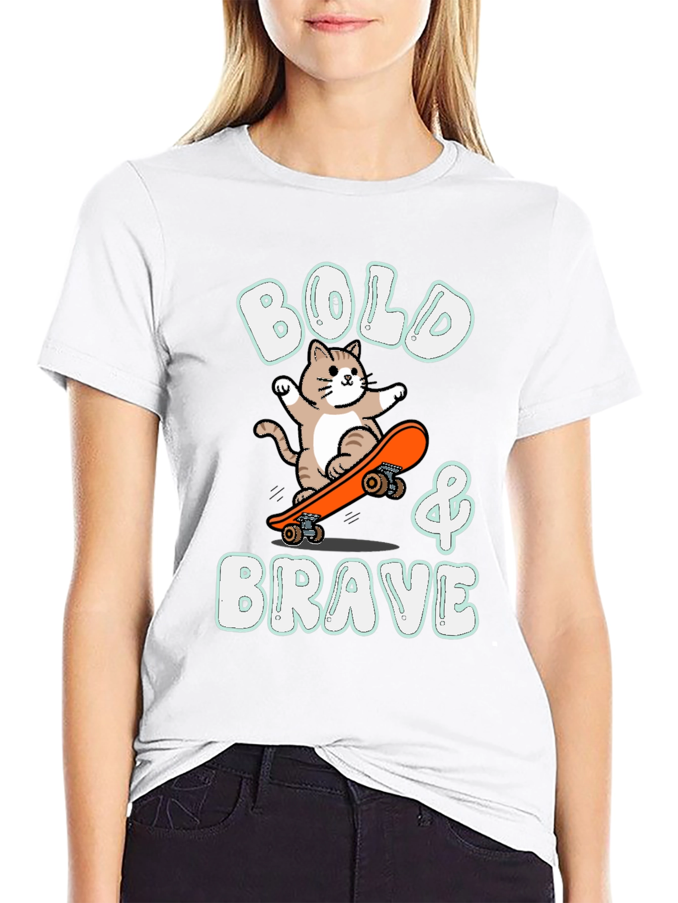 Bold & Brave Cat Skateboarder Graphic Tee