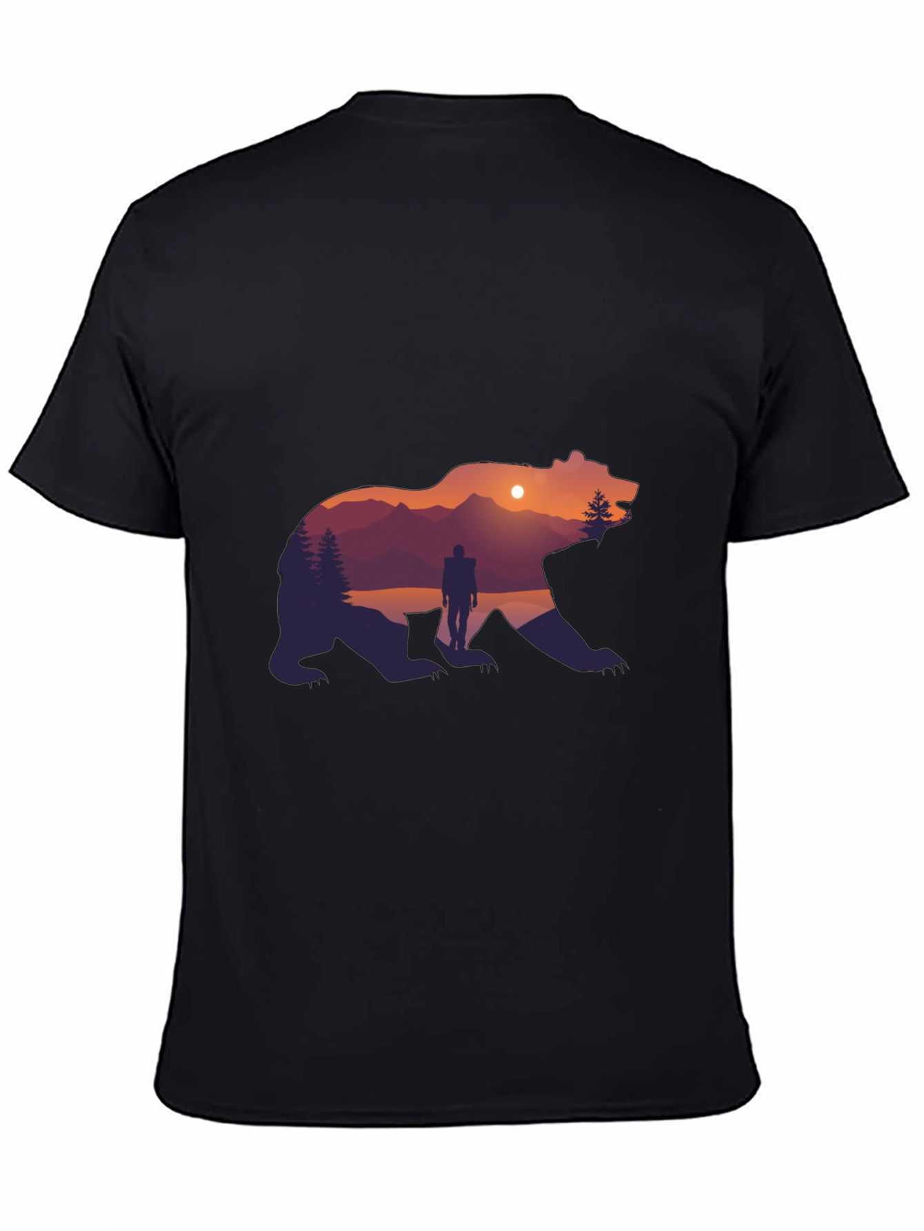 Bear Silhouette Graphic Print Crew Neck T-Shirt