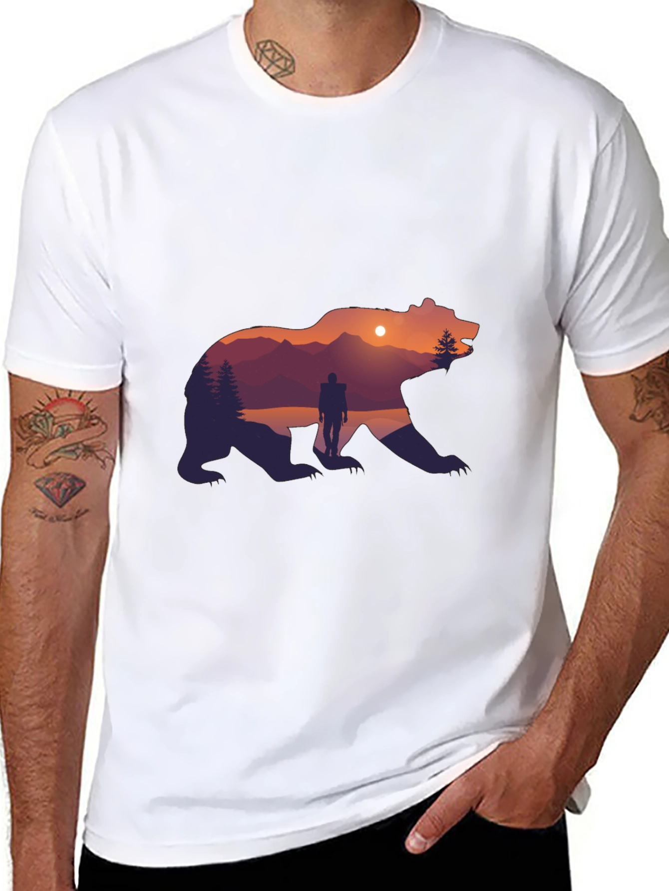 Bear Silhouette Graphic Print Crew Neck T-Shirt