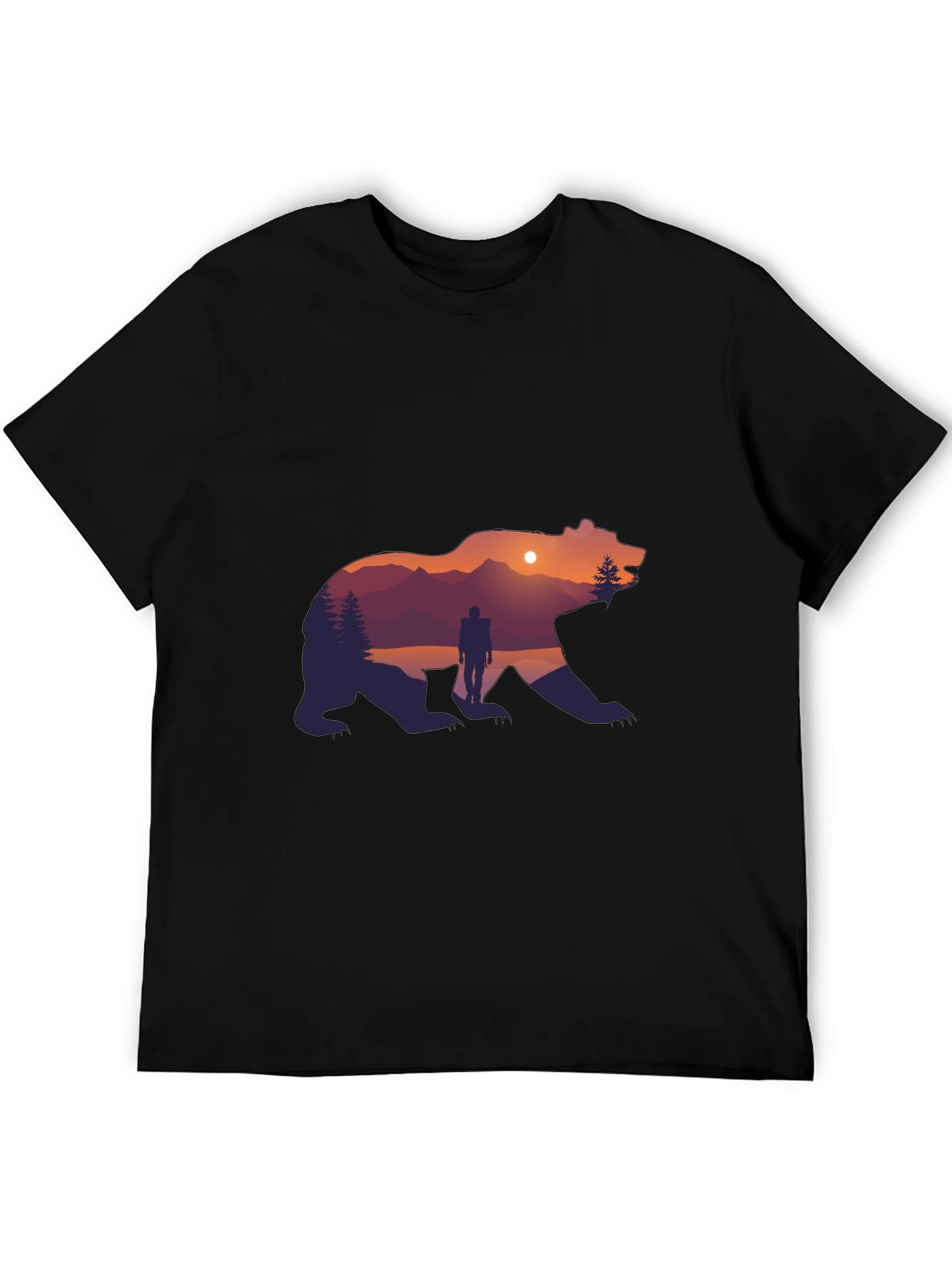 Bear Silhouette Graphic Print Crew Neck T-Shirt