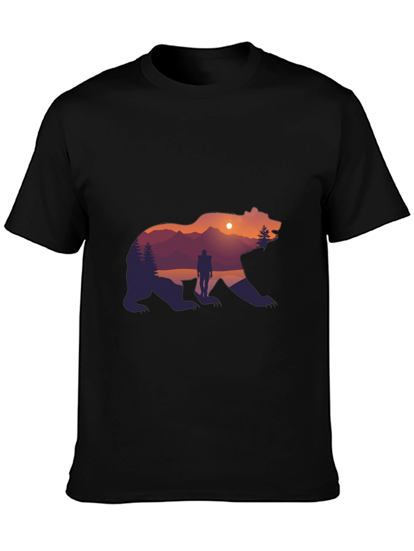 Bear Silhouette Graphic Print Crew Neck T-Shirt