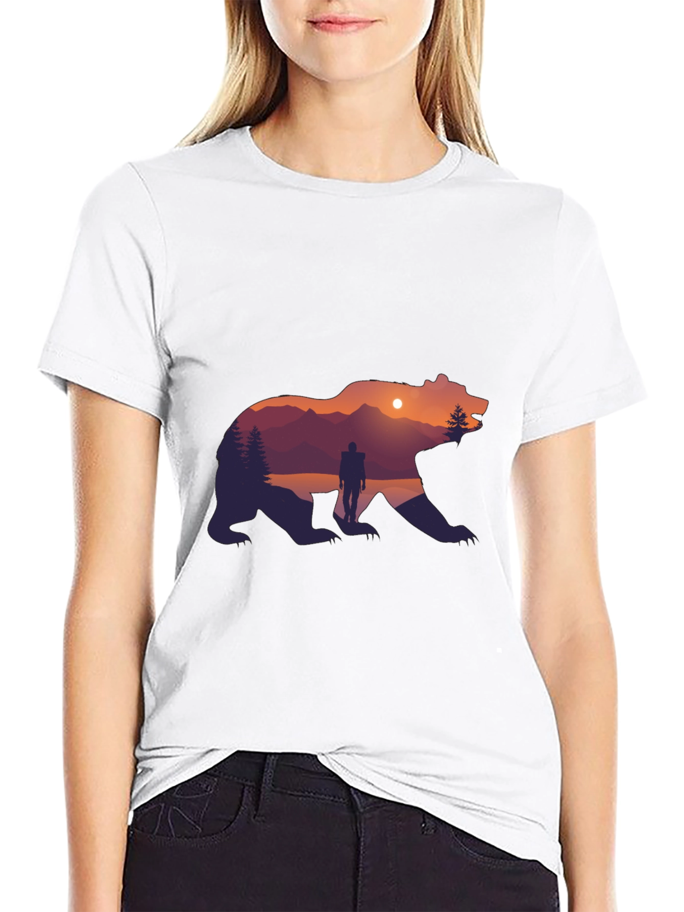 Bear Silhouette Graphic Print Crew Neck T-Shirt